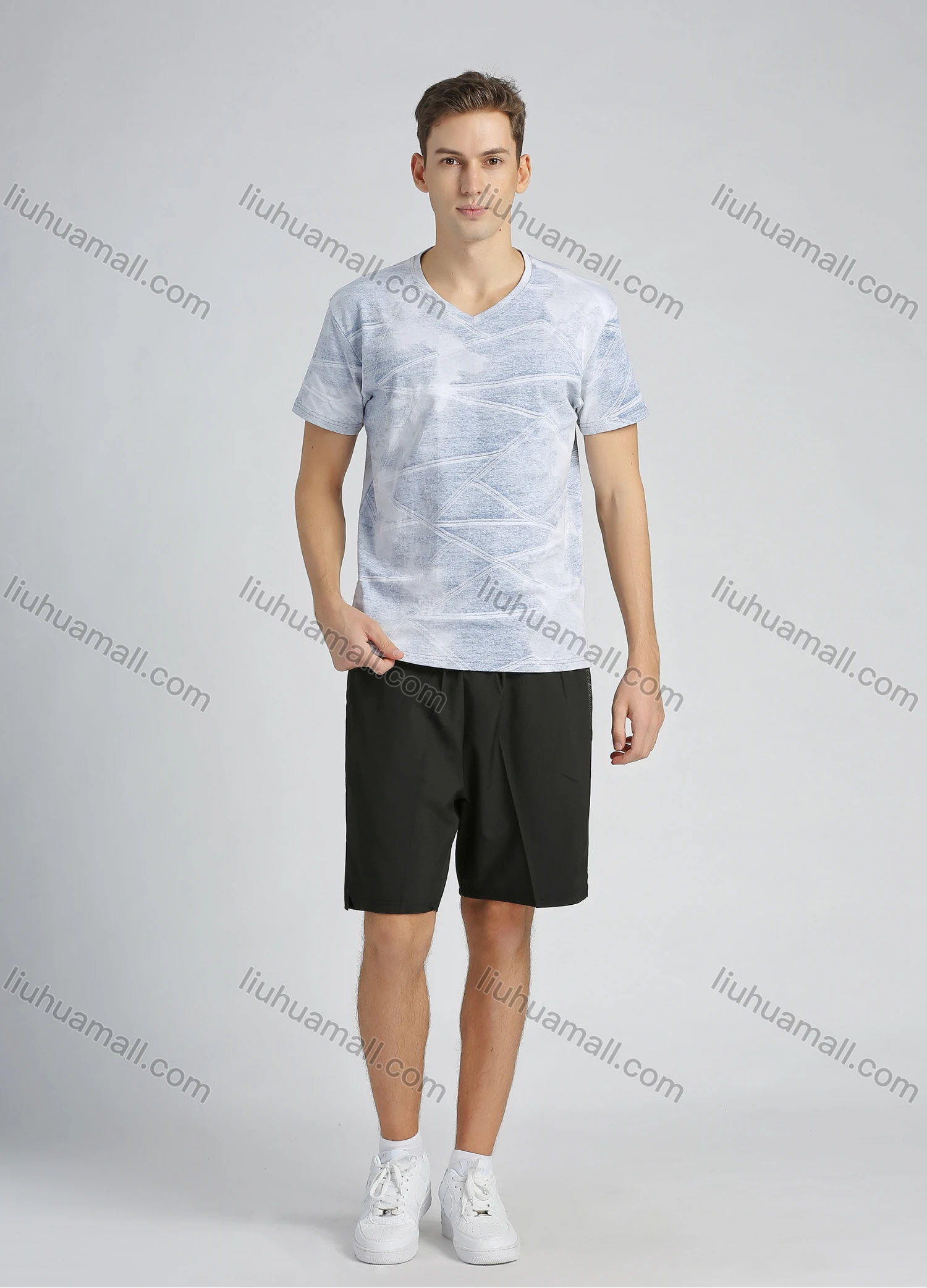Wholesale Men's Cotton V Neck Casual Short Sleeve Tee - Liuhuamall