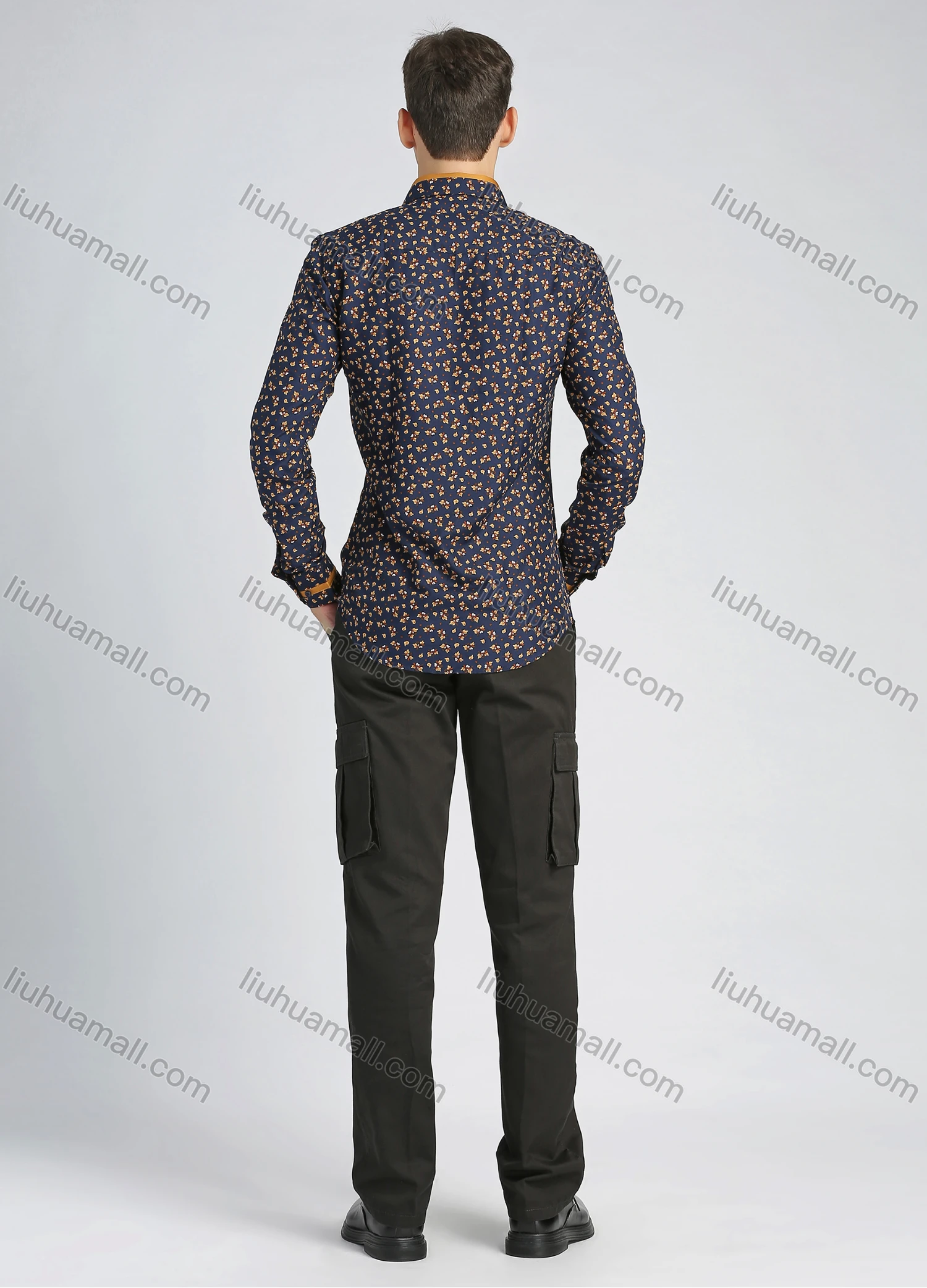 Wholesale Men's Fashion Slim Fit Floral Print Button Down Casual Shirt - Liuhuamall