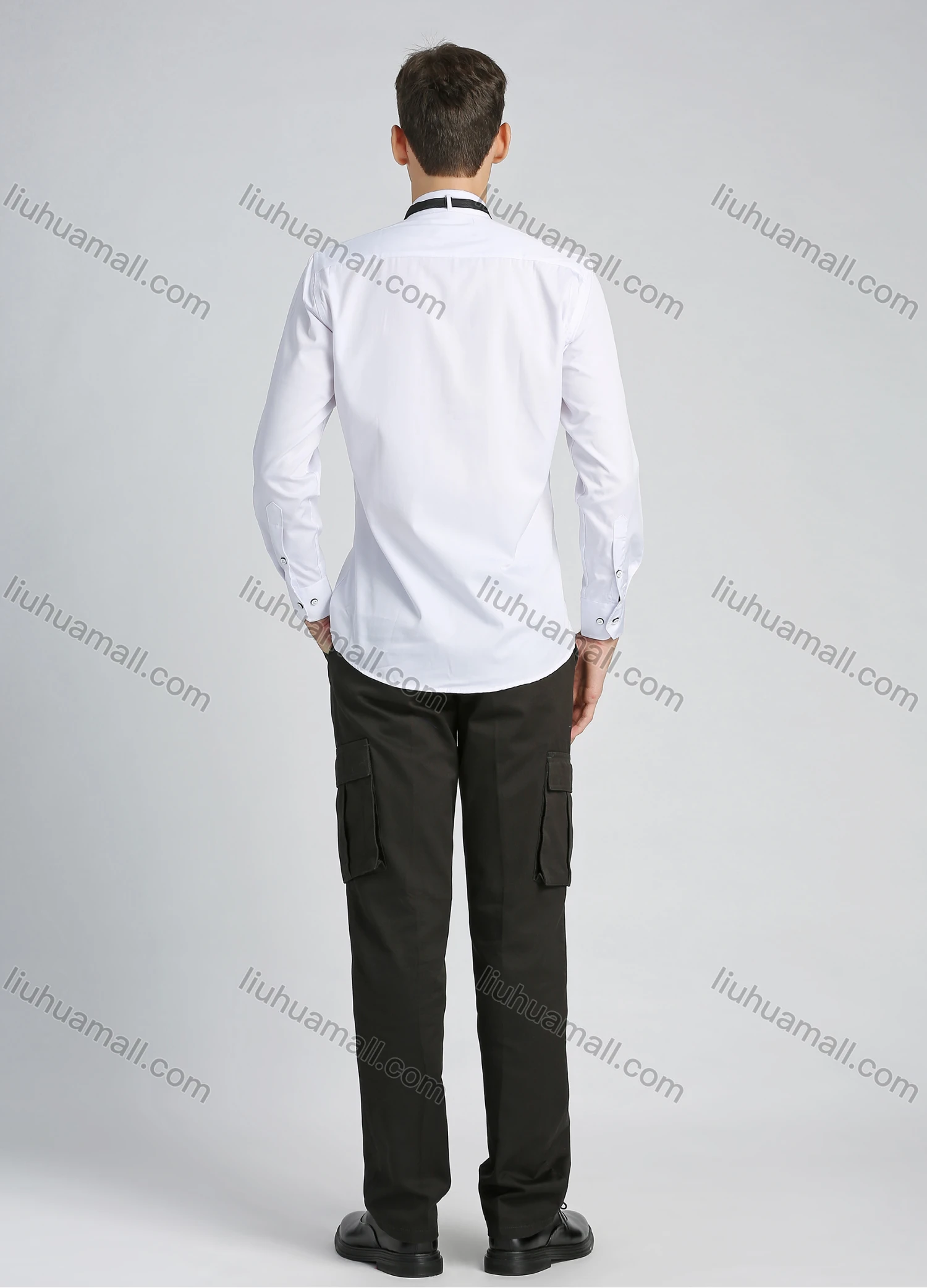 Wholesale Men's Formal Pleated Front Long Sleeve Dress Shirt With Tie Knot - Liuhuamall