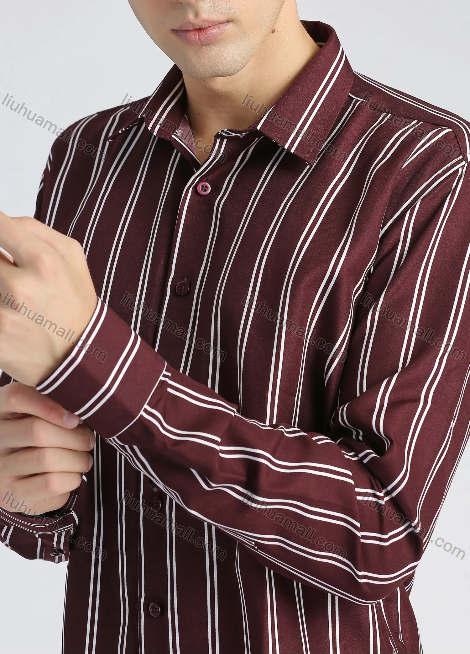 Wholesale Men's Fashion Striped Print Button Front Long Sleeve Shirt - Liuhuamall