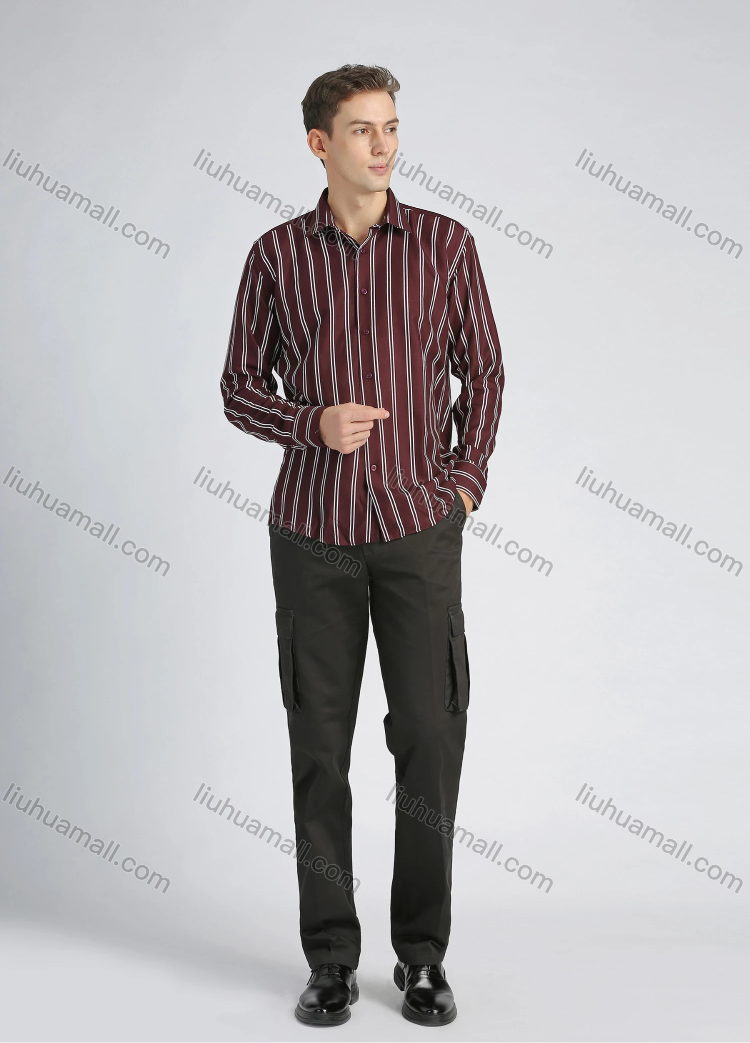 Wholesale Men's Fashion Striped Print Button Front Long Sleeve Shirt - Liuhuamall