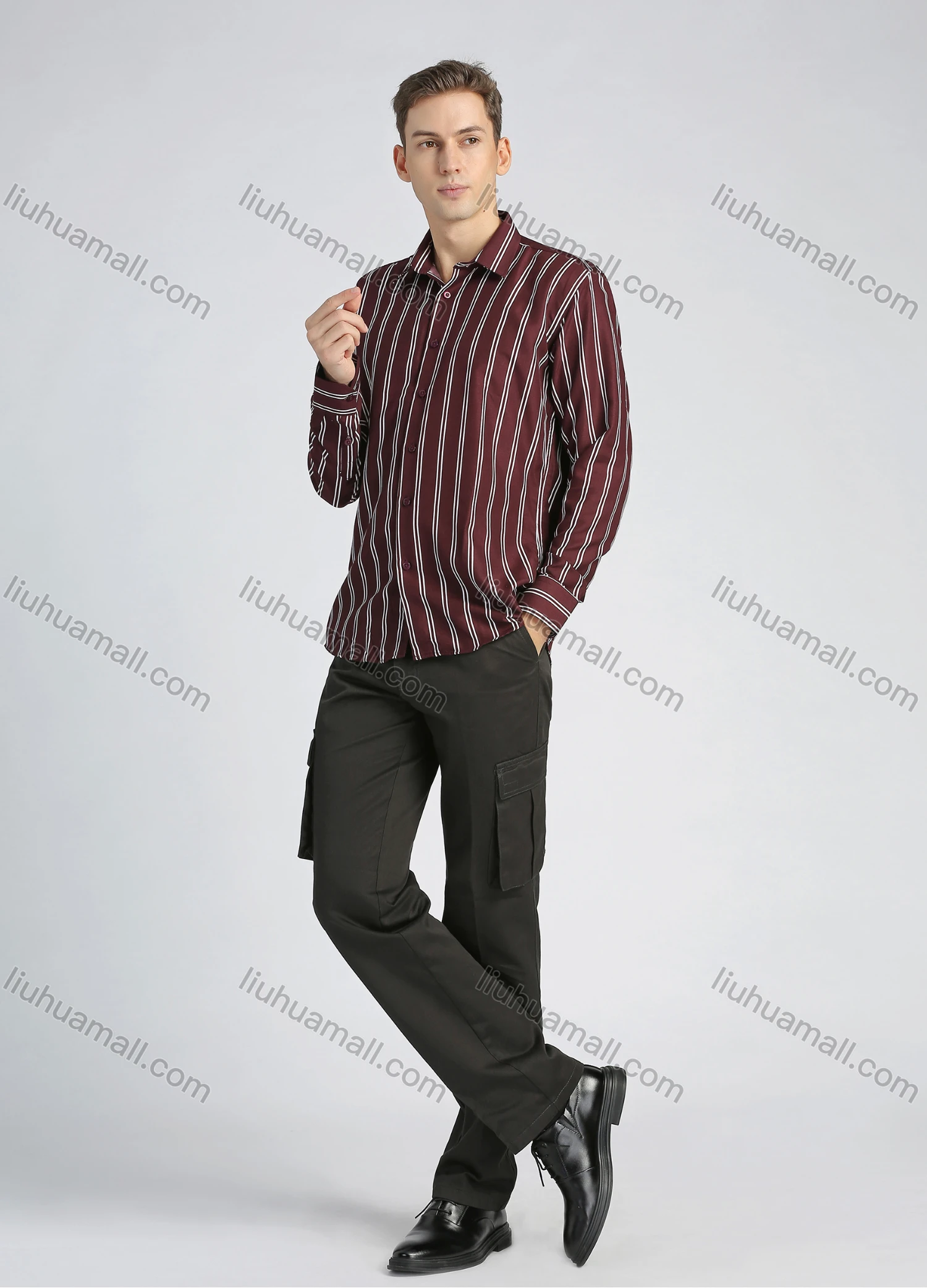 Wholesale Men's Fashion Striped Print Button Front Long Sleeve Shirt - Liuhuamall