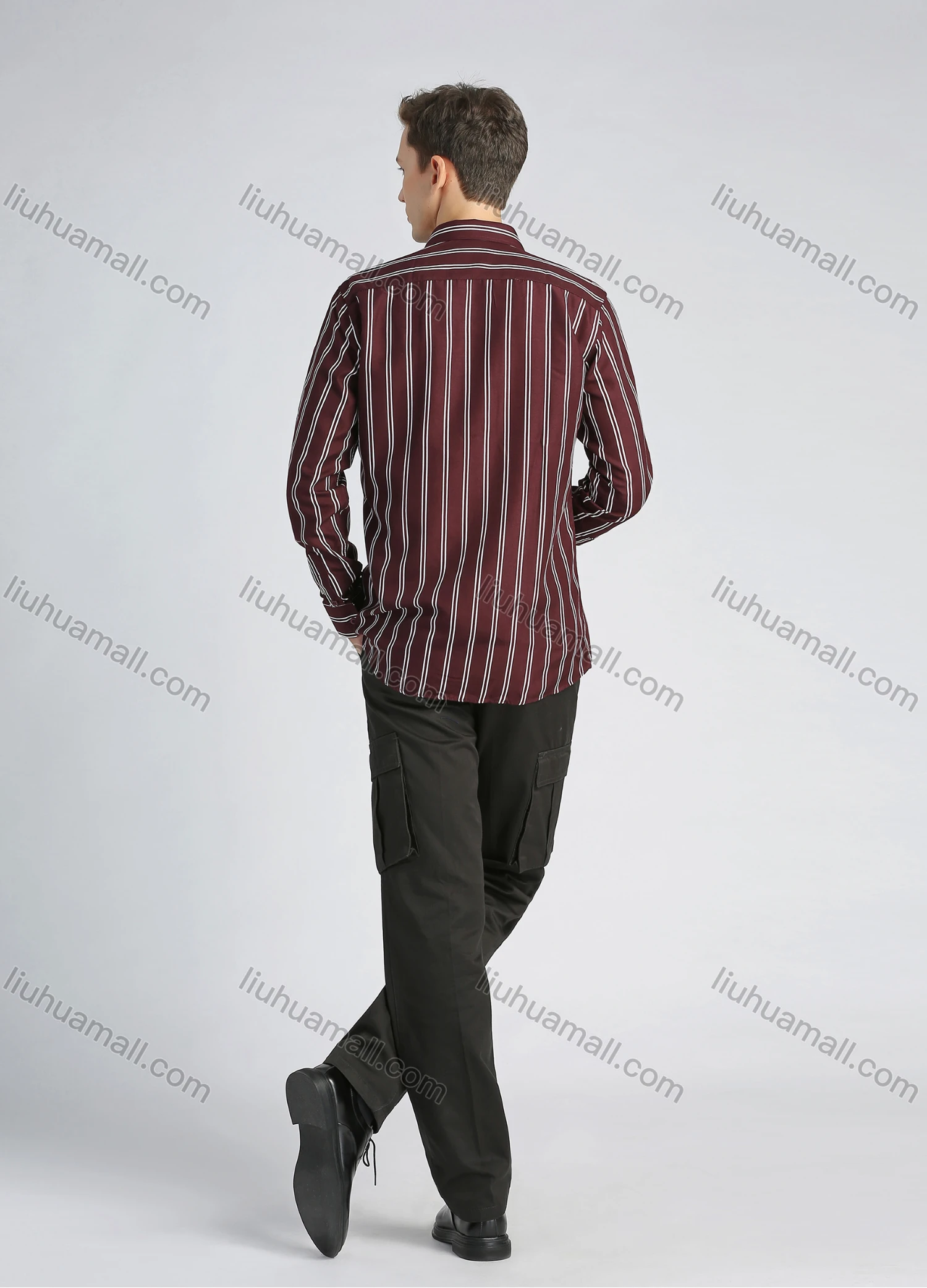 Wholesale Men's Fashion Striped Print Button Front Long Sleeve Shirt - Liuhuamall