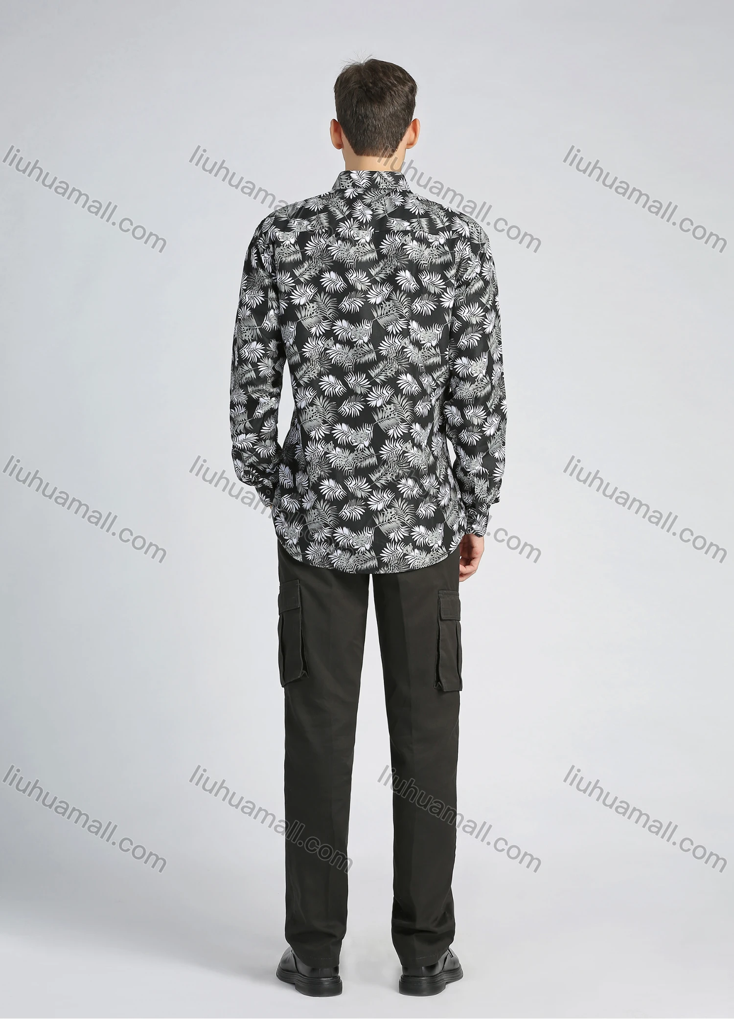 Wholesale Men's Casual Allover Plants Print Button Down Long Sleeve Shirt - Liuhuamall
