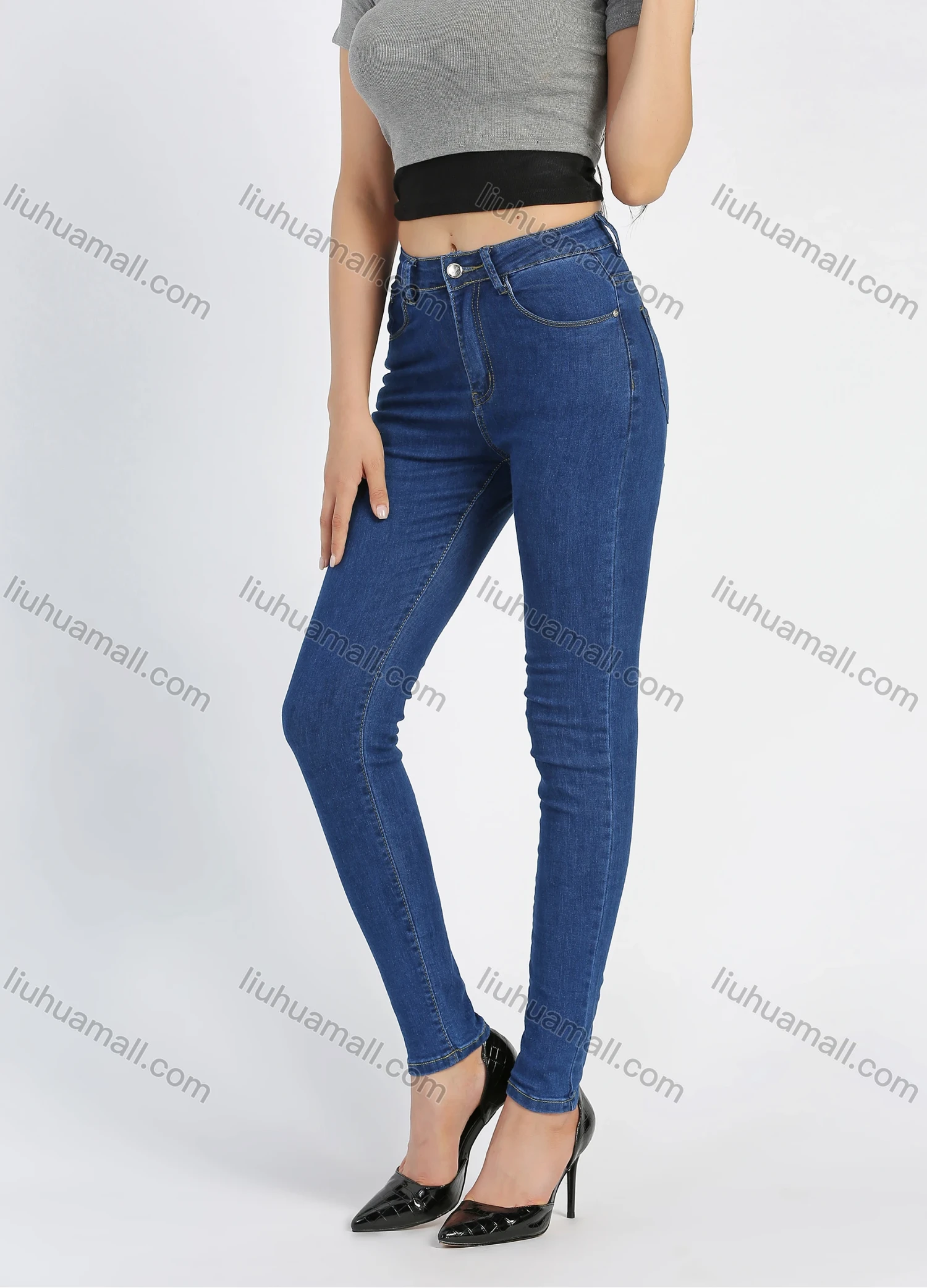 Wholesale Women's Casual 5 Pocket High Waist Zip Fly Ankle Length Skinny Jean 312# - Liuhuamall