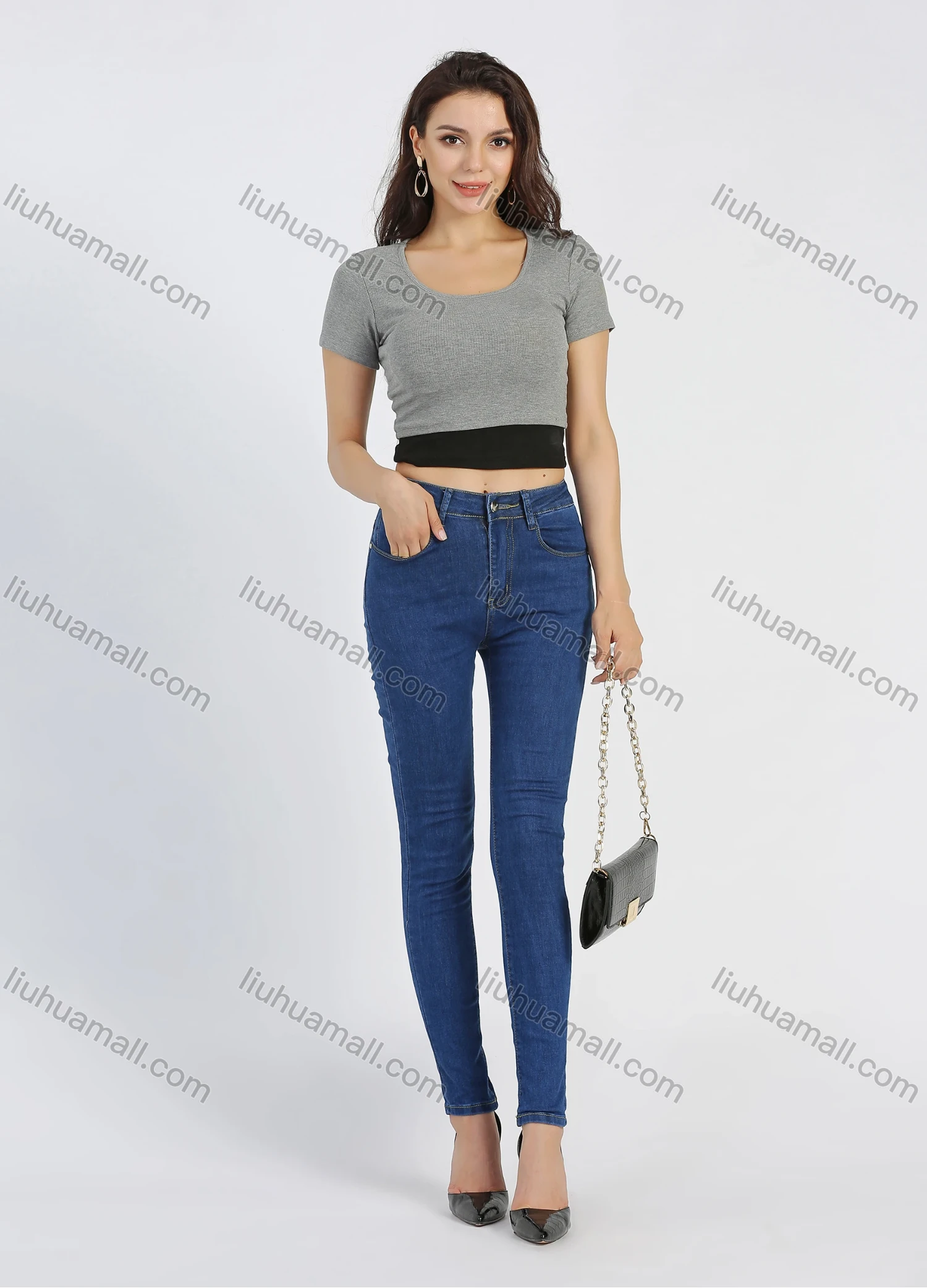 Wholesale Women's Casual 5 Pocket High Waist Zip Fly Ankle Length Skinny Jean 312# - Liuhuamall
