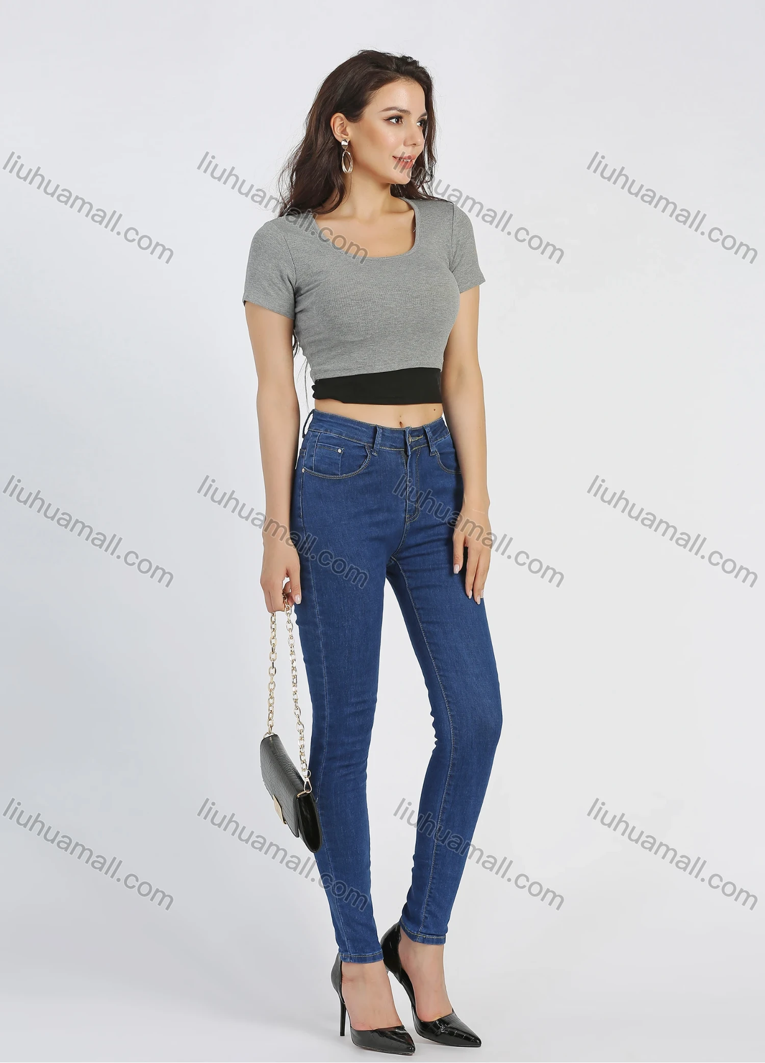 Wholesale Women's Casual 5 Pocket High Waist Zip Fly Ankle Length Skinny Jean 312# - Liuhuamall