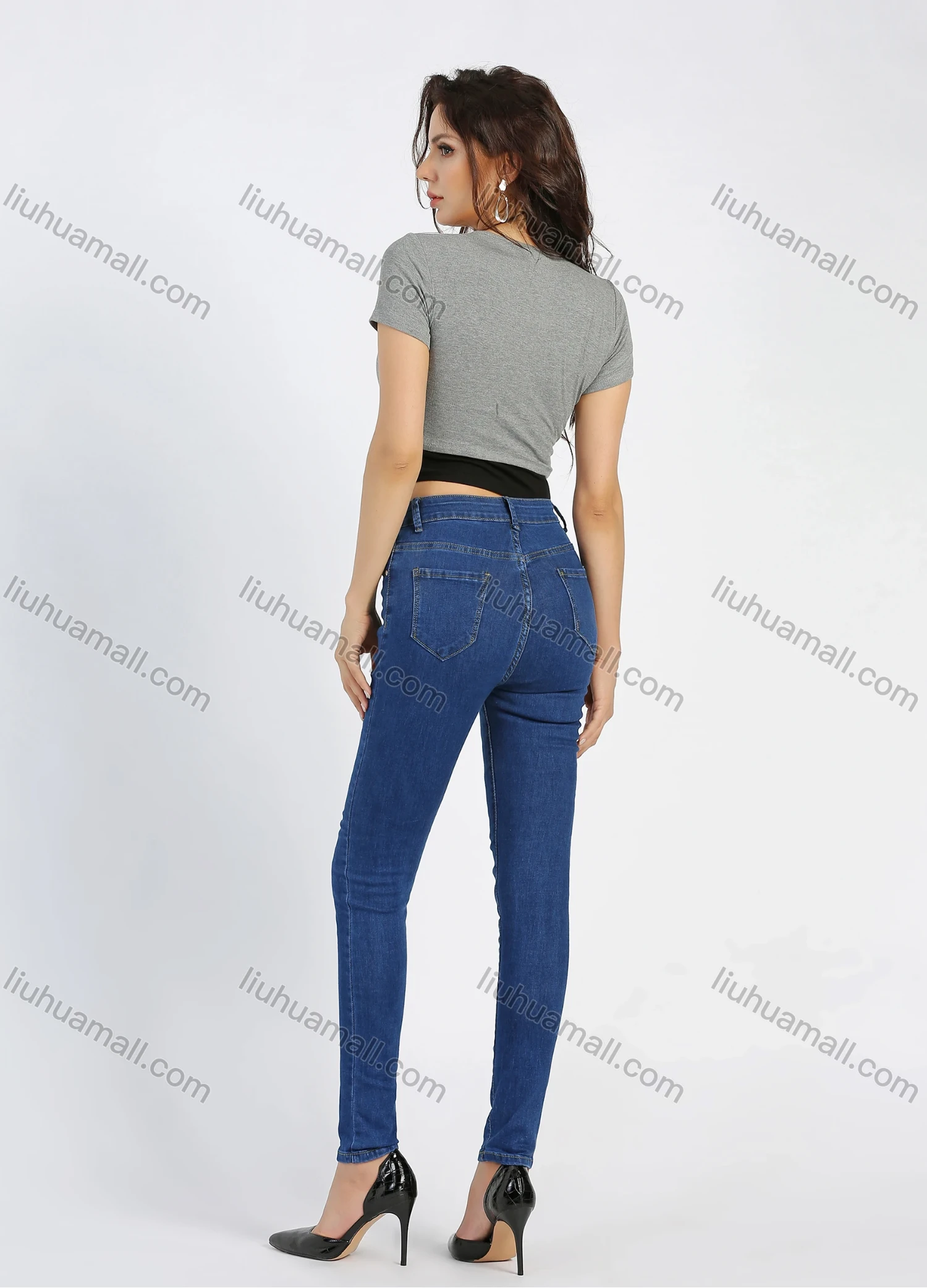 Wholesale Women's Casual 5 Pocket High Waist Zip Fly Ankle Length Skinny Jean 312# - Liuhuamall