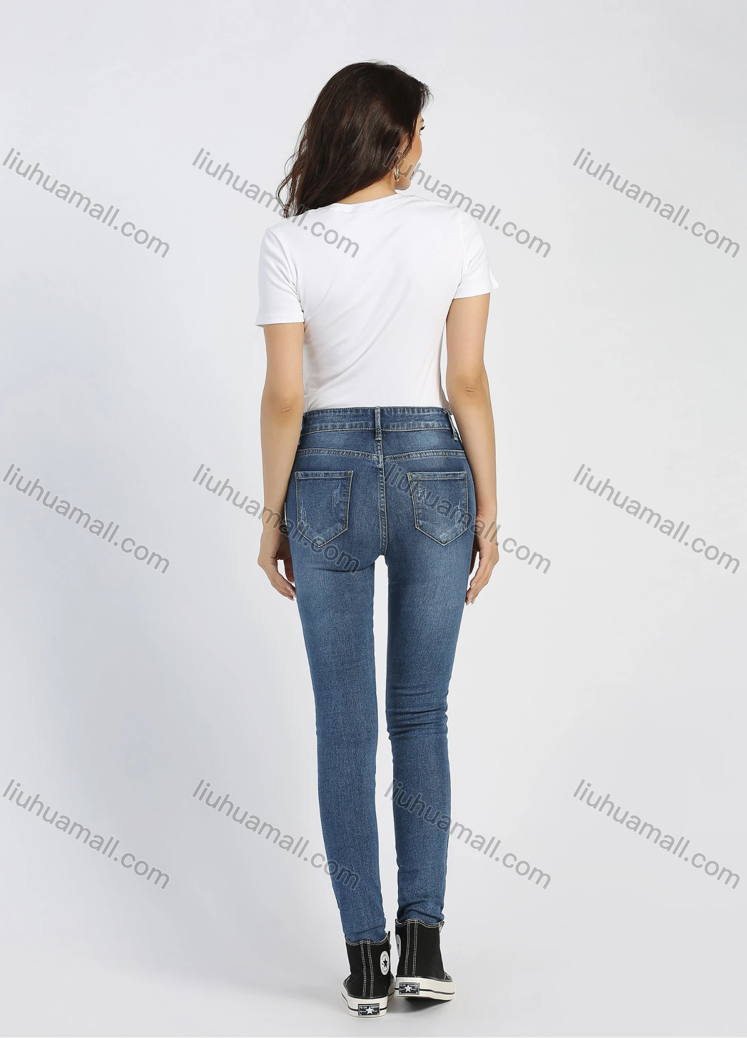 Wholesale Women's Casual 5 Pocket High Waist Zip Fly Ripped Distressed Skinny Jean - Liuhuamall