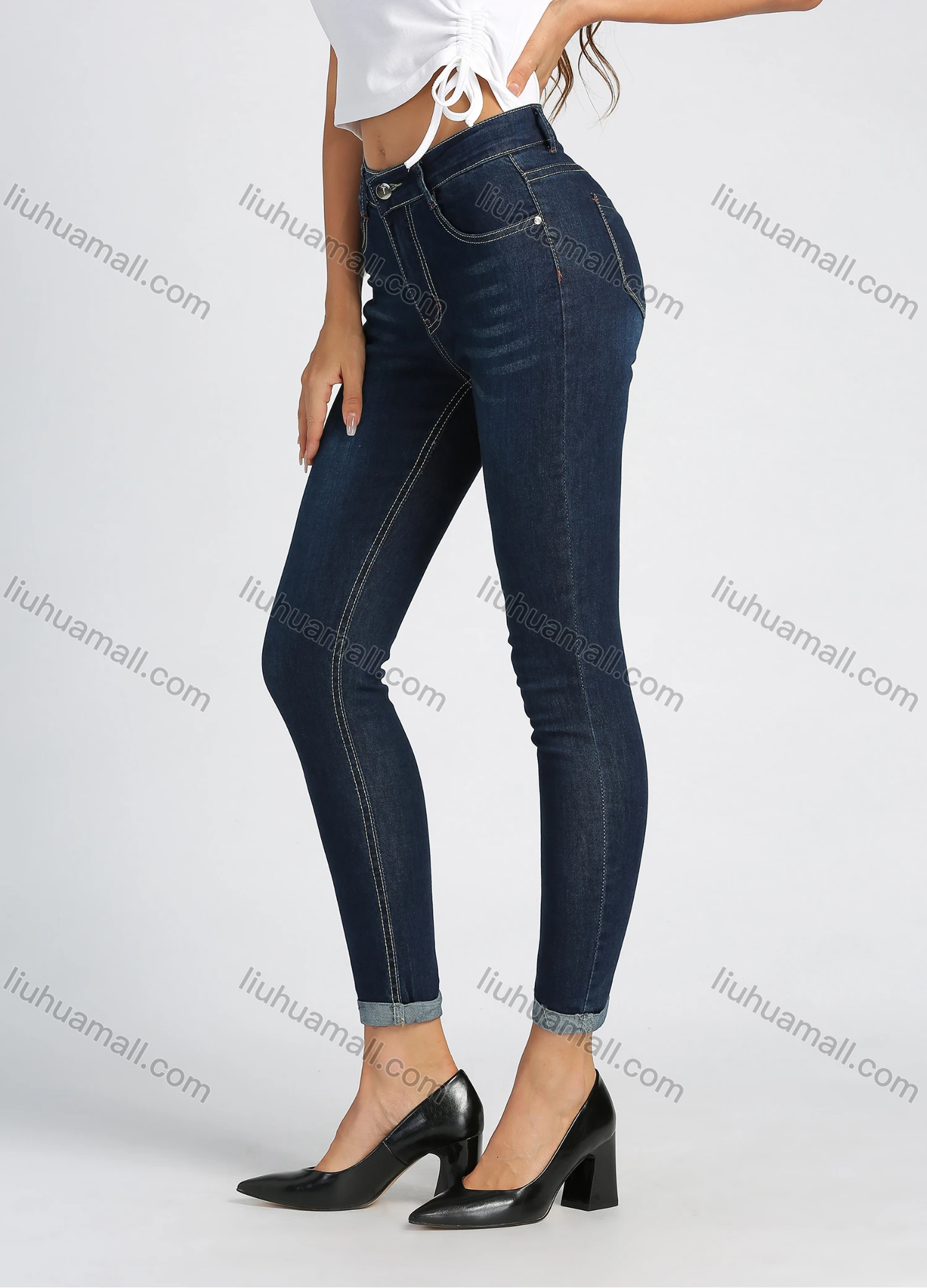 Wholesale Women's Casual 5 Pocket High Waist Zip Fly Ankle Length Skinny Jean - Liuhuamall