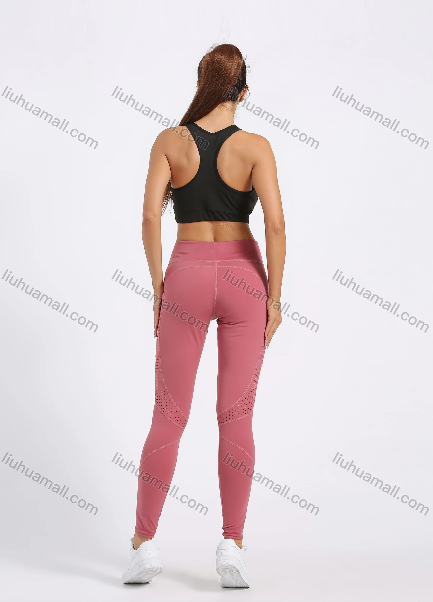 Wholesale Women's Sporty Plain High Waist Elastic Pockets Yoga Workout Leggings - Liuhuamall