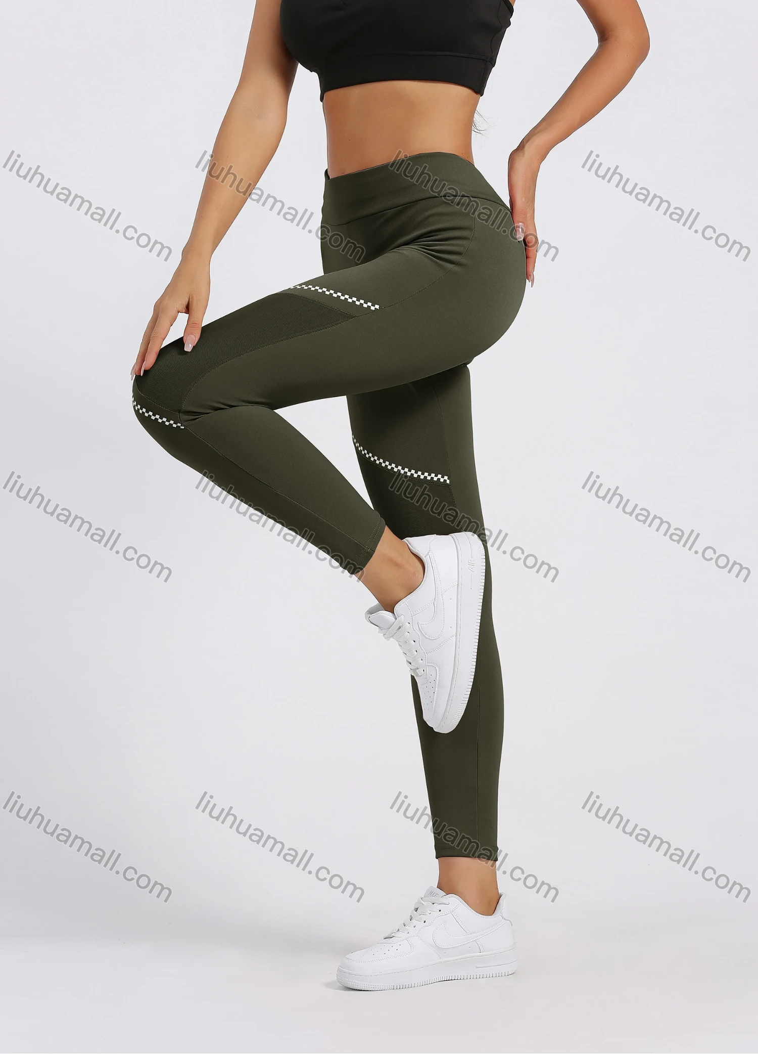 Wholesale Women's Sporty High Waist Mesh Patchwork Elastic Workout Leggings - Liuhuamall