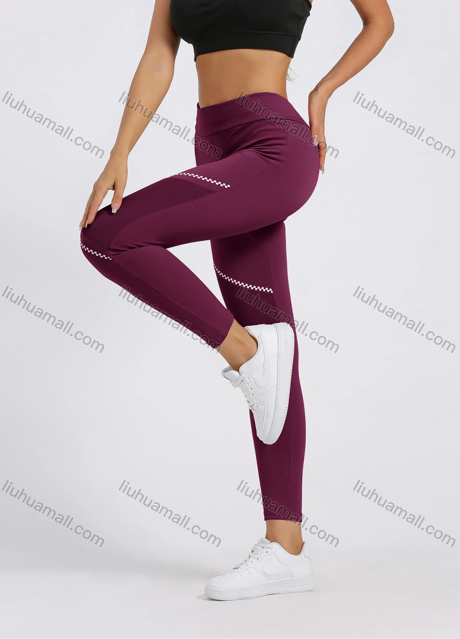 Wholesale Women's Sporty High Waist Mesh Patchwork Elastic Workout Leggings - Liuhuamall