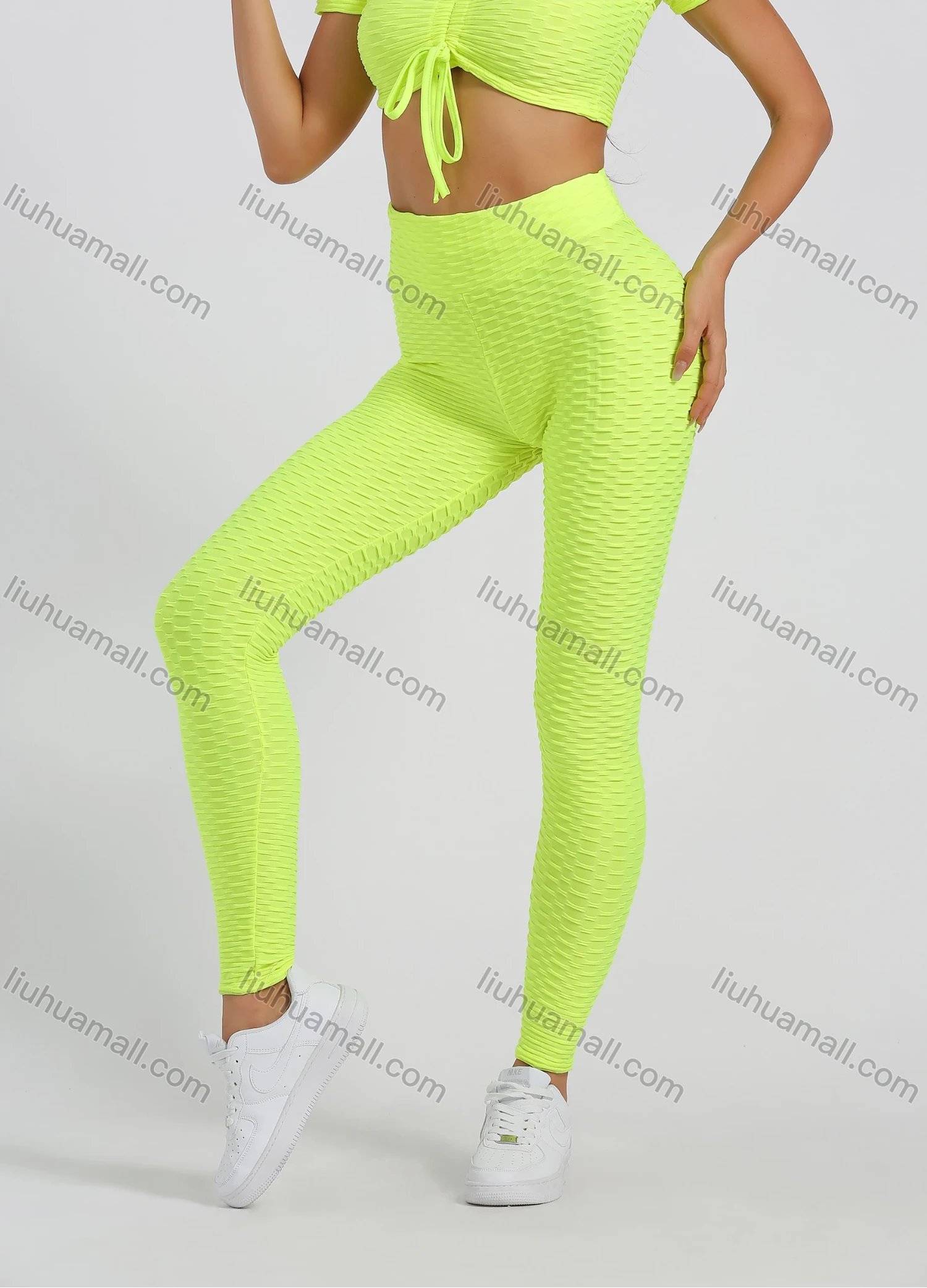 Wholesale Women's V Neck Tie Front Crop Top With High Waist Legging Sporty 2 Piece Set - Liuhuamall