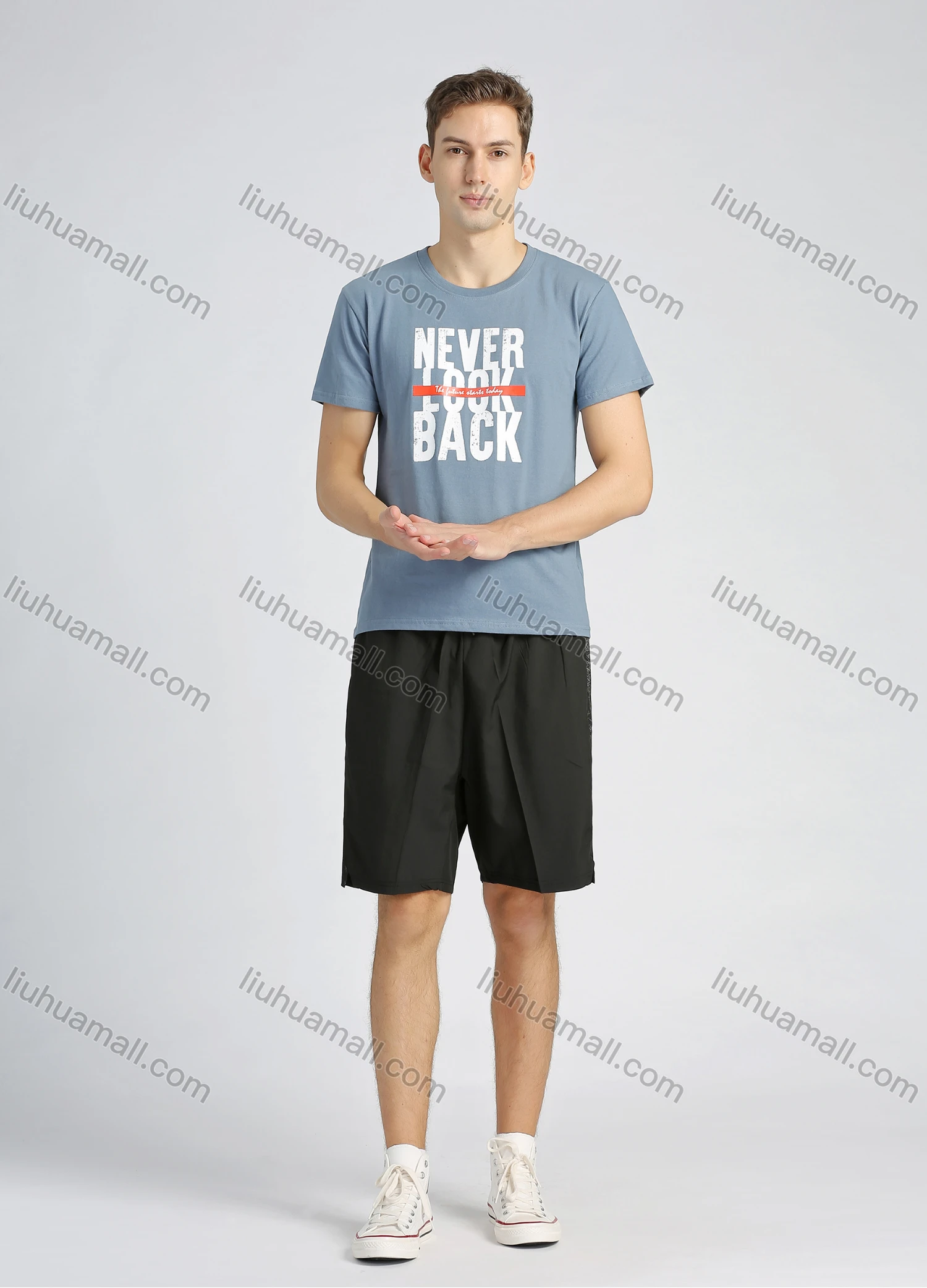 Wholesale Men's Cotton Round Neck Short Sleeve Slogan Graphic T-Shirt - Liuhuamall