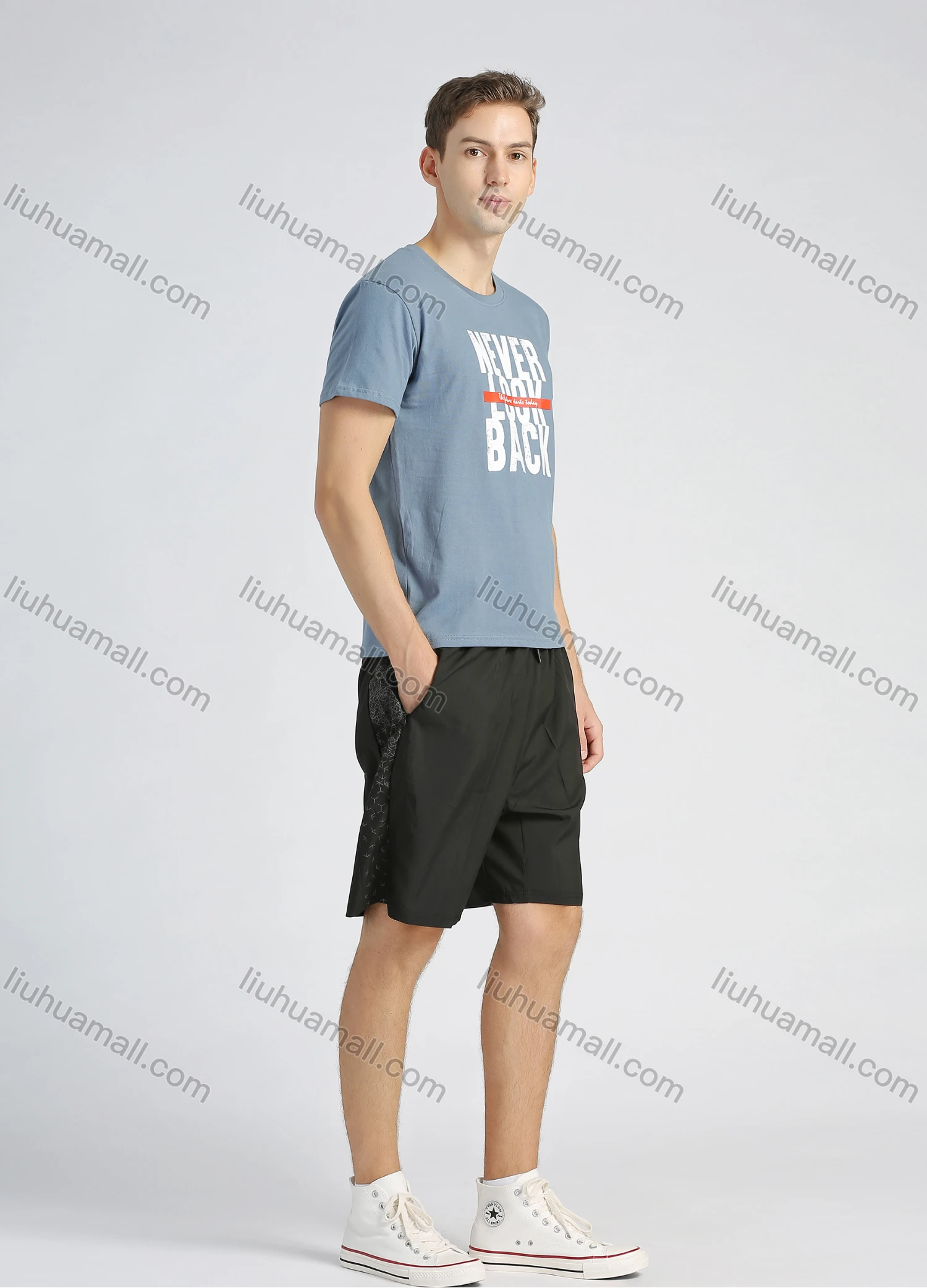 Wholesale Men's Cotton Round Neck Short Sleeve Slogan Graphic T-Shirt - Liuhuamall