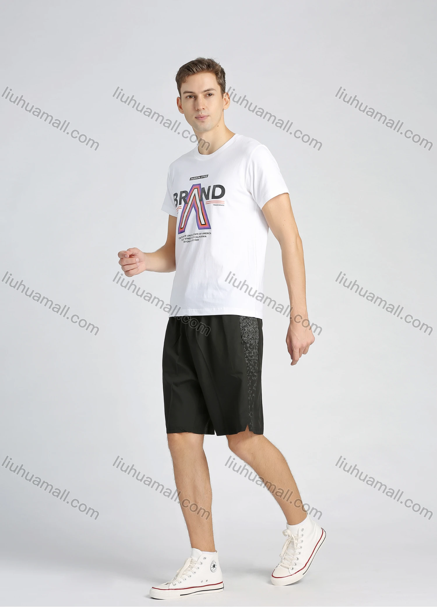 Wholesale Men's Casual Round Neck Short Sleeve Letter Graphic T-Shirt - Liuhuamall