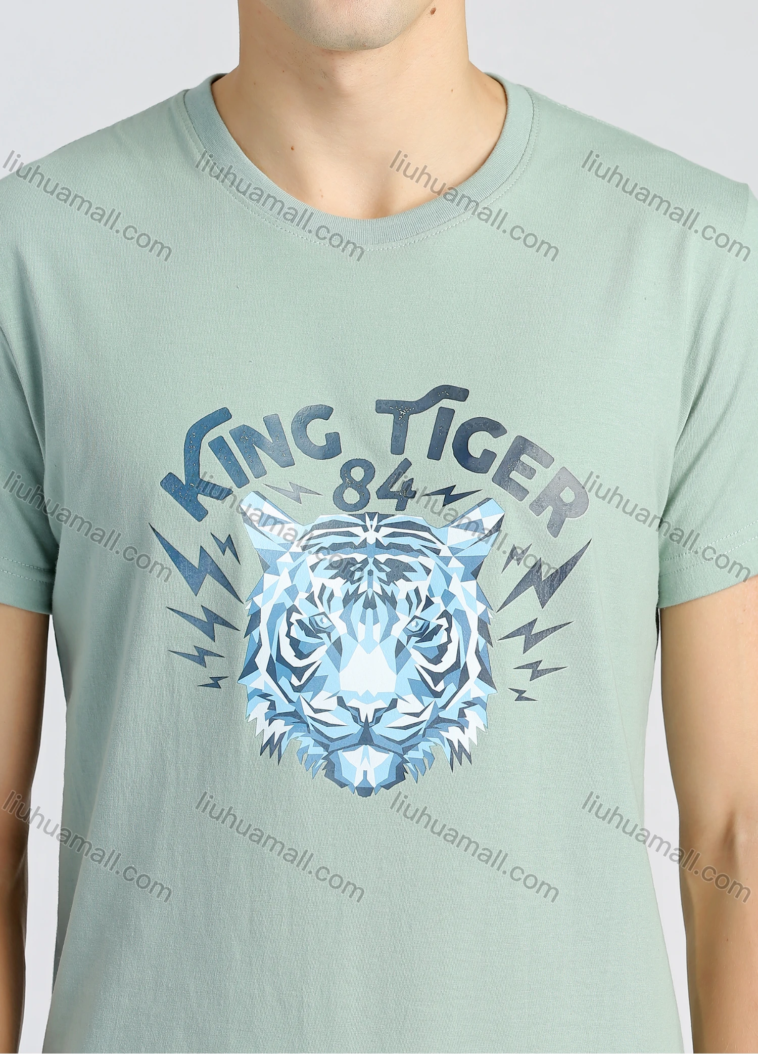 Wholesale Men's Round Neck Short Sleeve Letter & Tiger Graphic T-Shirt - Liuhuamall