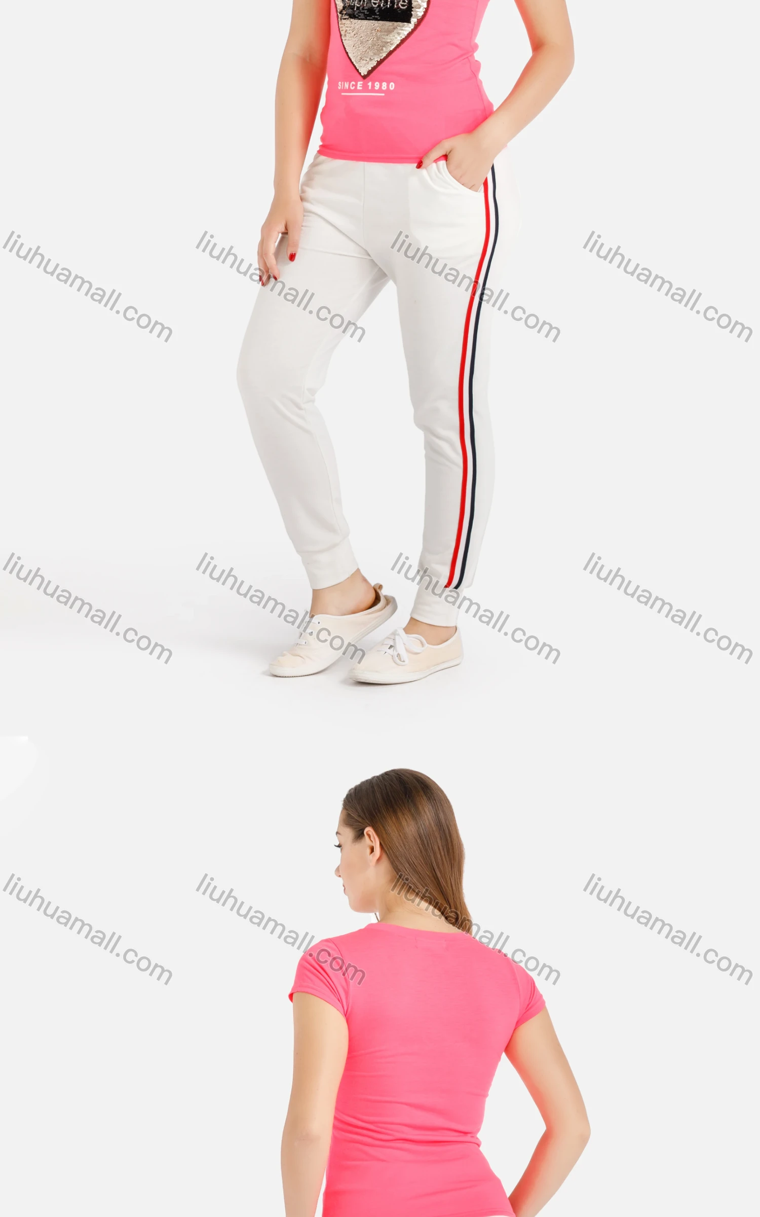 Wholesale Women's Summer Sequin Letter Print Round Neck Short Sleeve Tee - Liuhuamall