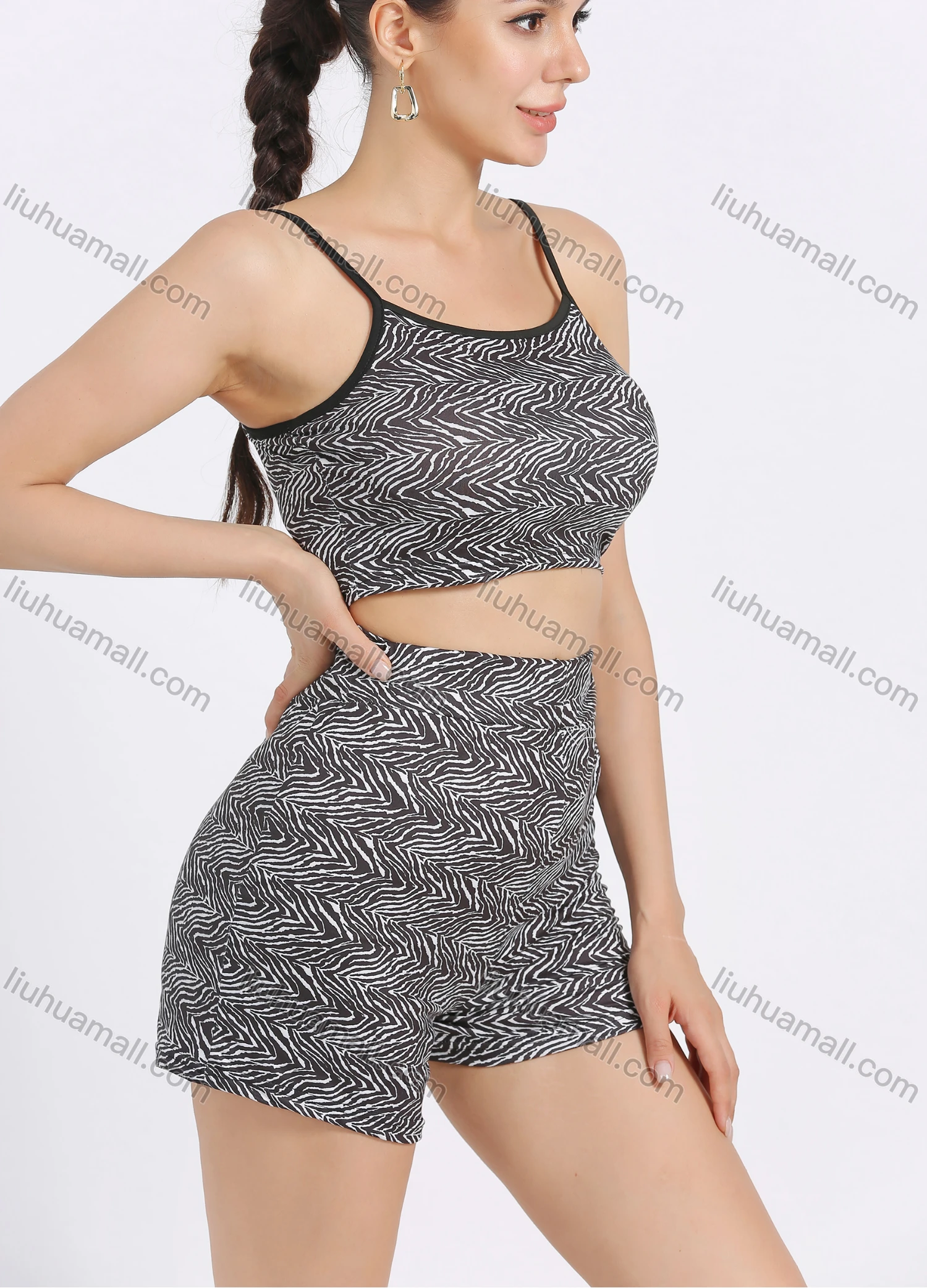 Wholesale Women's Daily Wave Print Spaghetti Strap Crop Cami Top 2 Piece Set - Liuhuamall