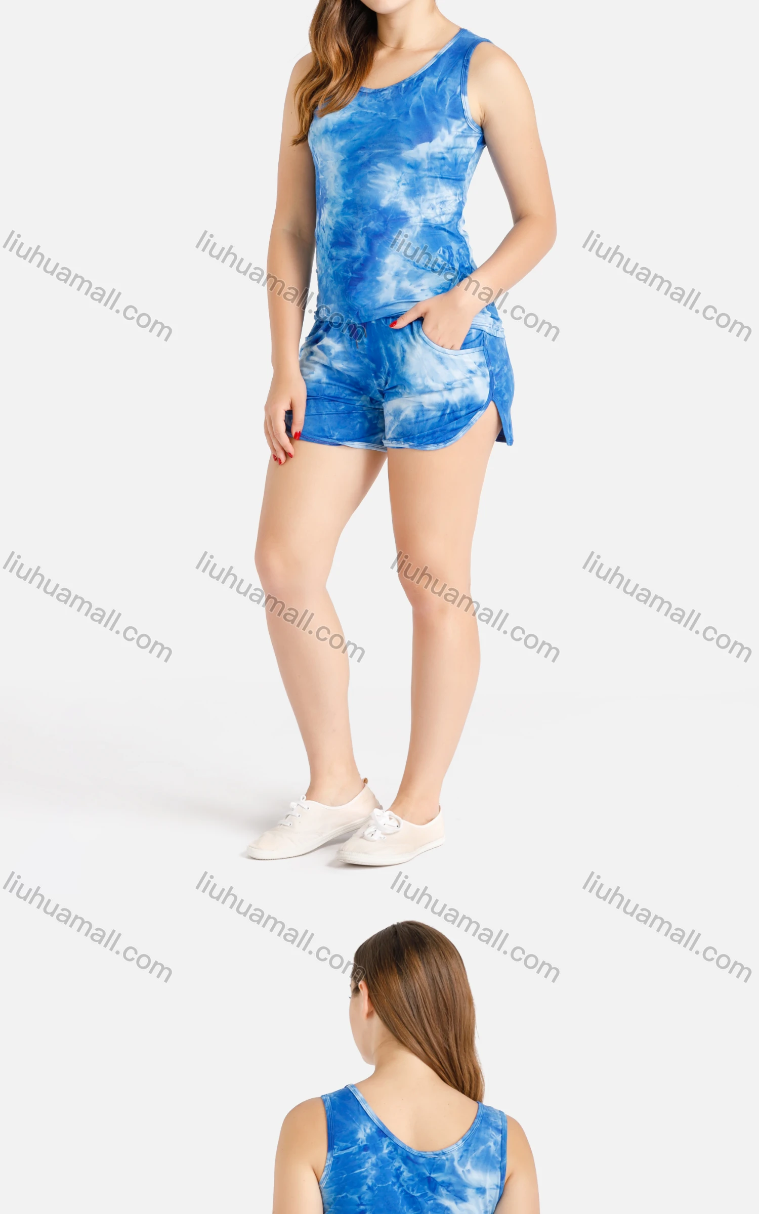 Wholesale Women's Summer Tank Top&Track Shorts Wave Print Set - Liuhuamall