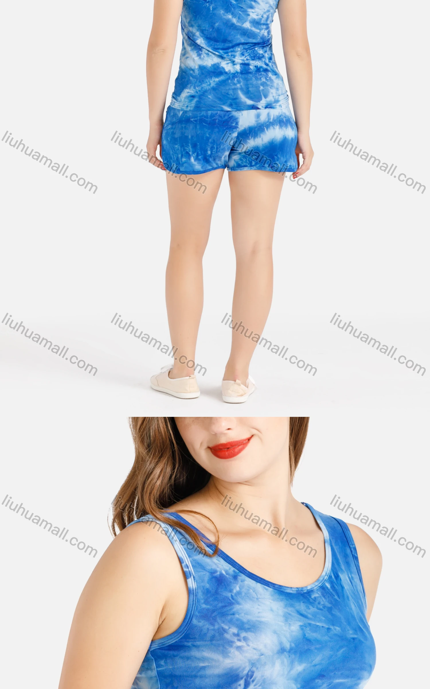 Wholesale Women's Summer Tank Top&Track Shorts Wave Print Set - Liuhuamall