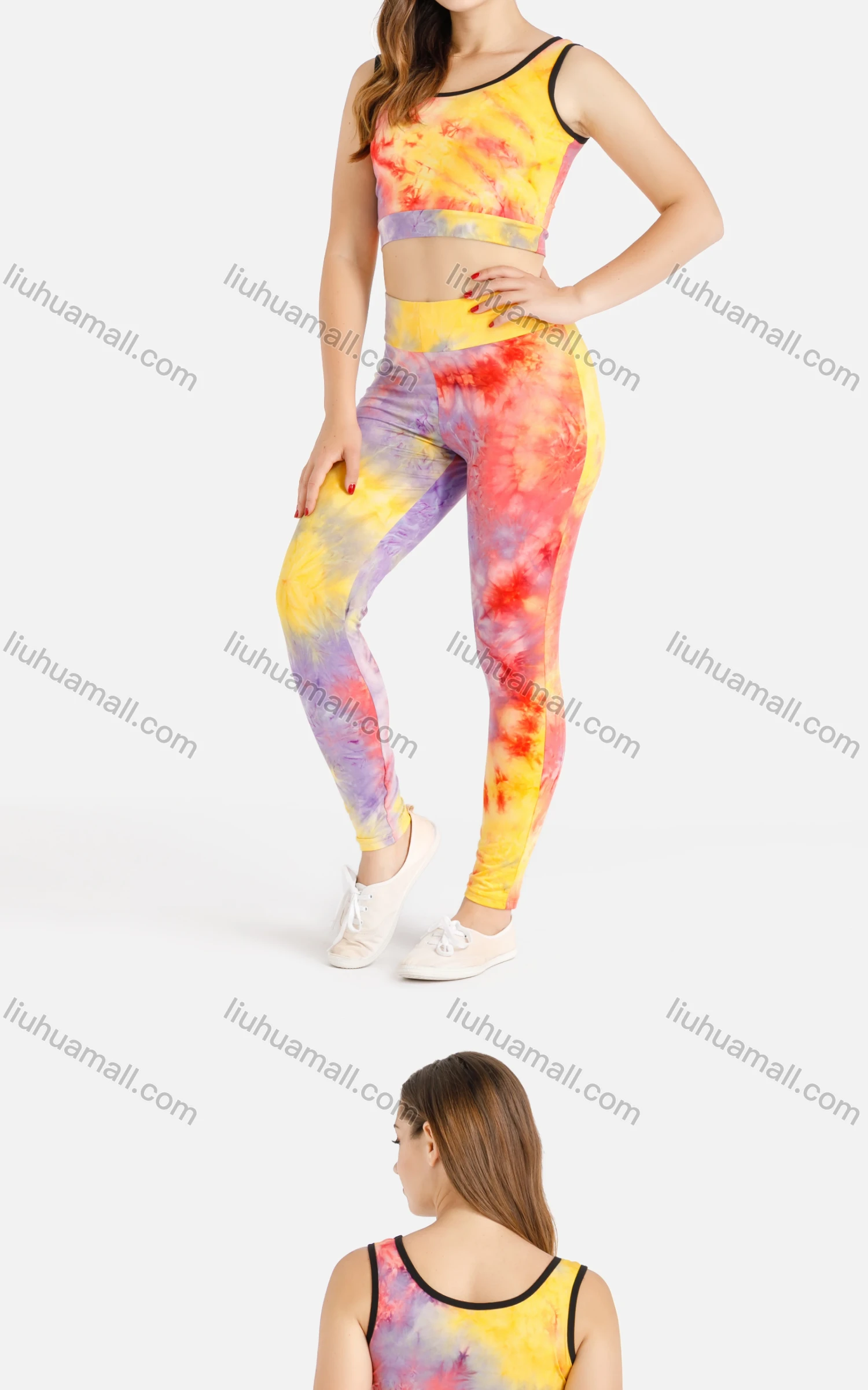 Wholesale Women's Summer Crop Tank Top&Pants Tie Dye Set - Liuhuamall