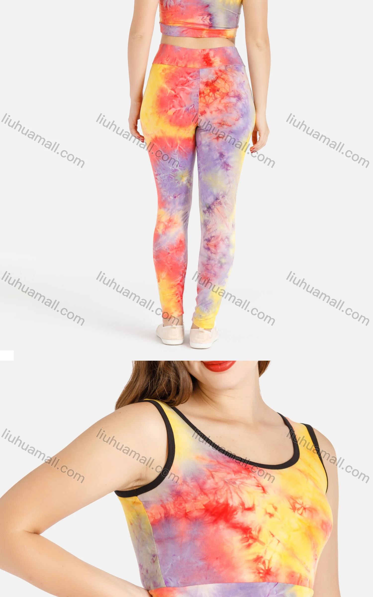 Wholesale Women's Summer Crop Tank Top&Pants Tie Dye Set - Liuhuamall