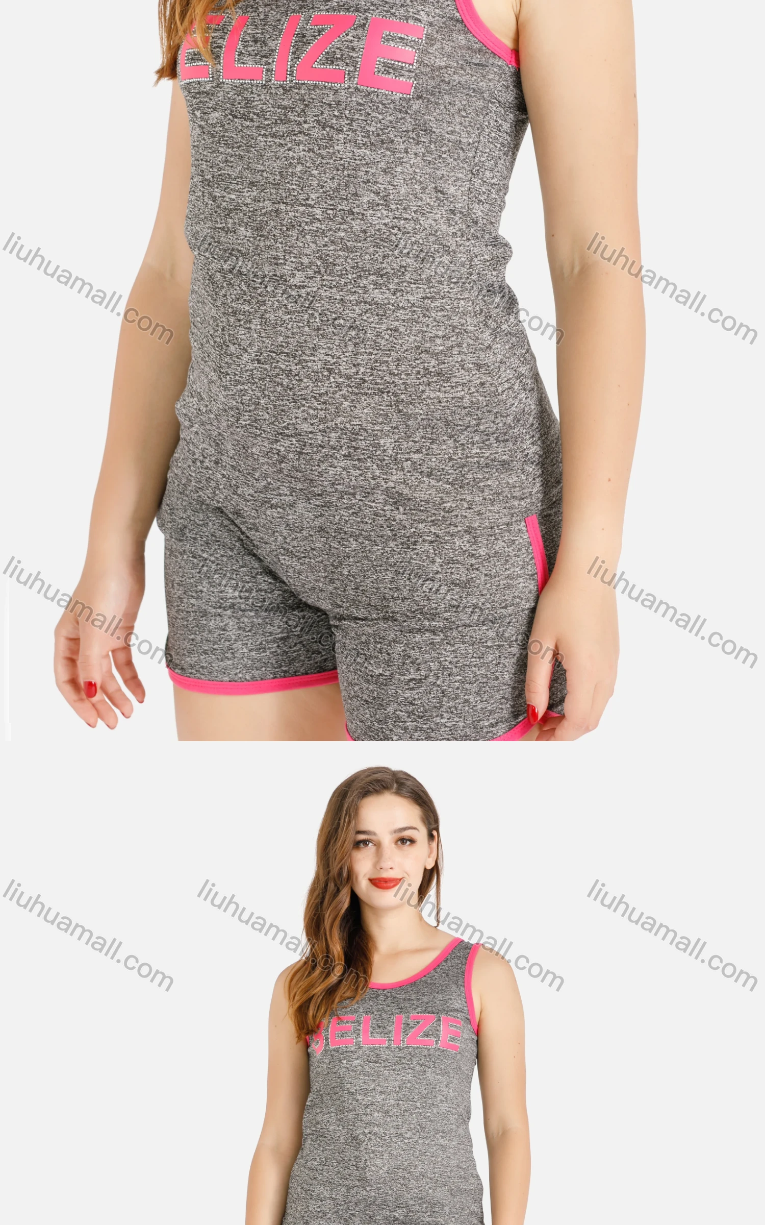 Wholesale Women's Summer Tank Top&Track Shorts Letter Print Set - Liuhuamall