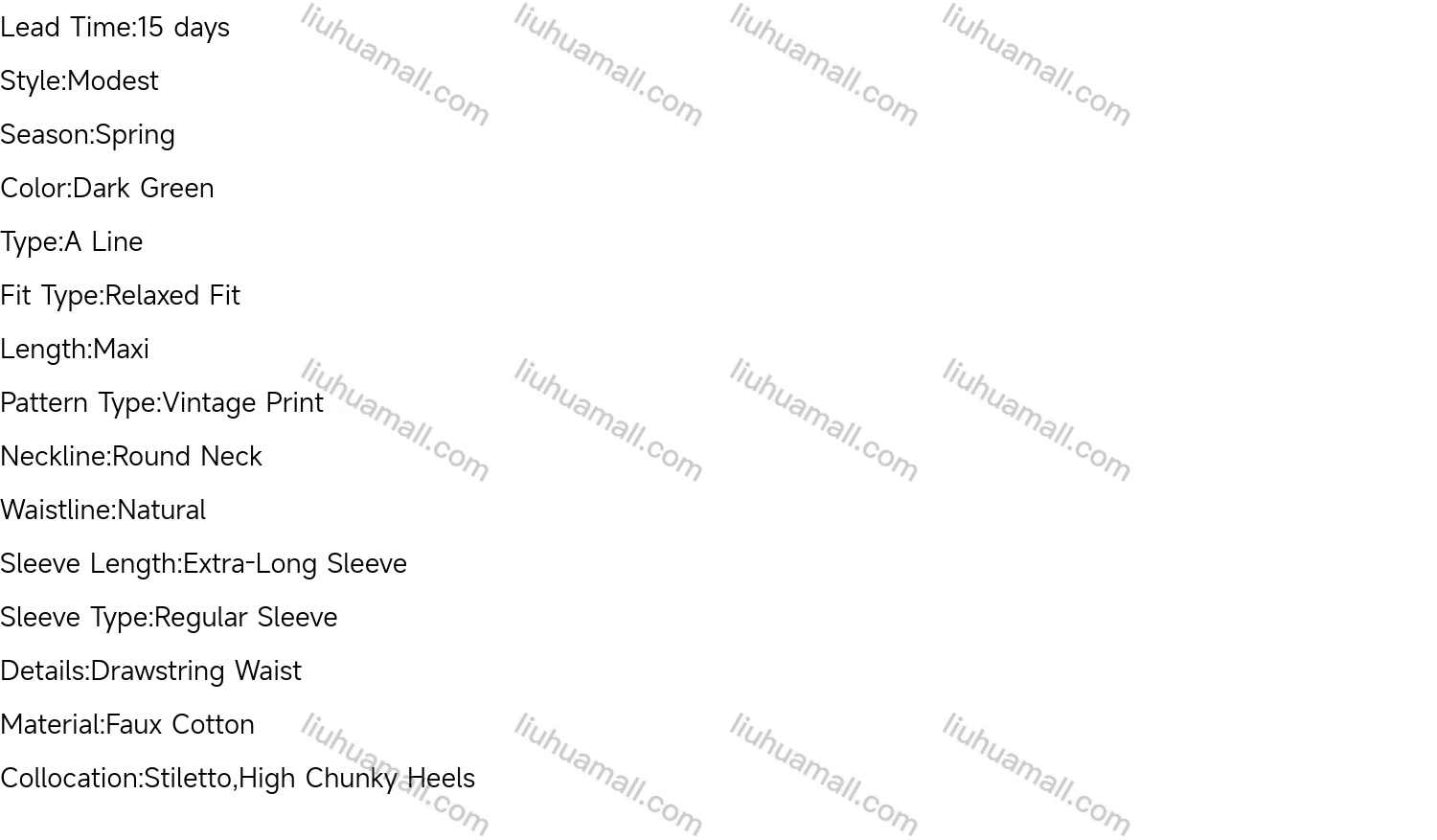 Wholesale Women's Casual Long Sleeve Round Neck Vintage Print Drawstring Maxi Dress - Liuhuamall