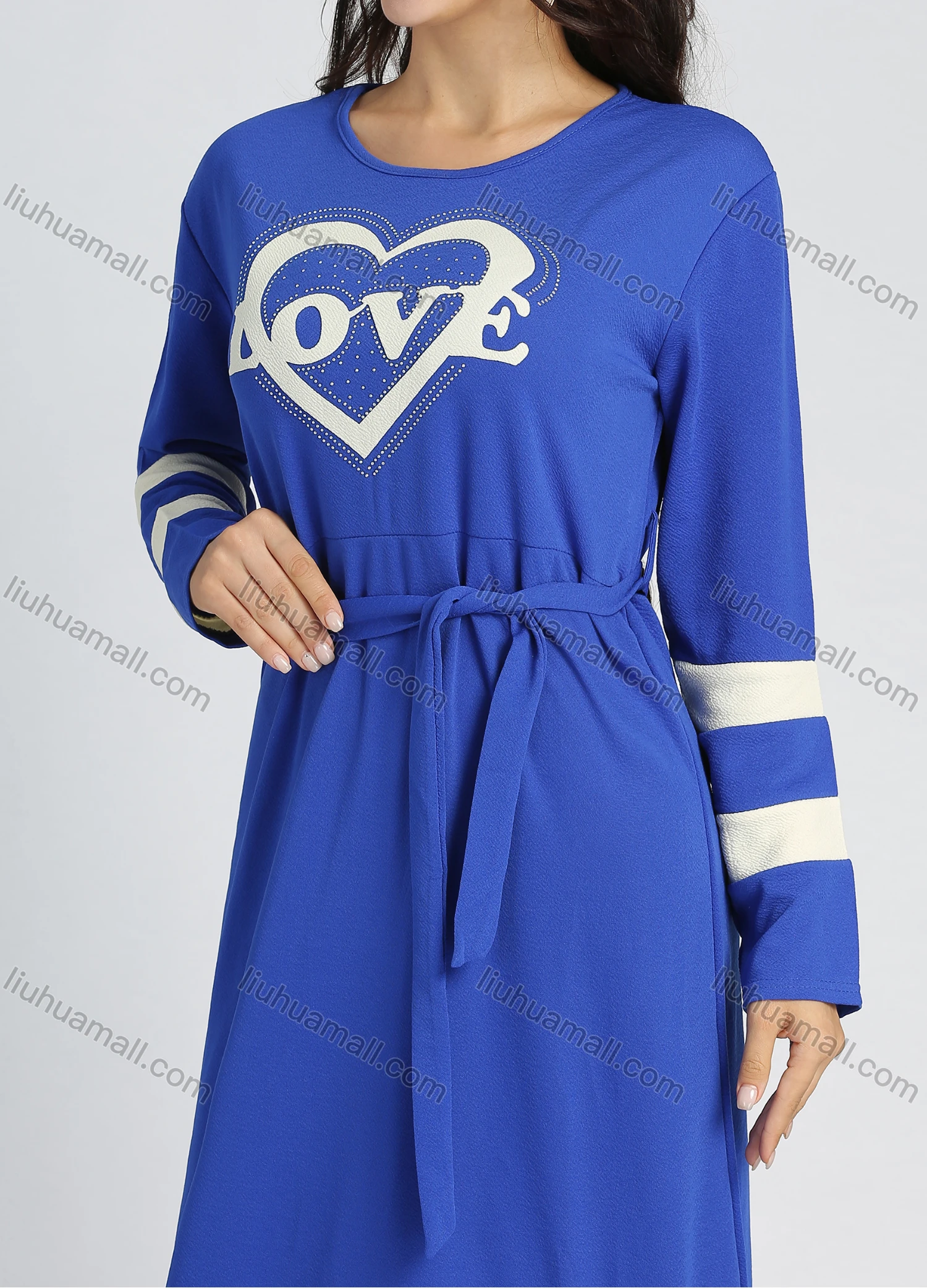 Wholesale Women's Casual Long Sleeve Round Neck Splicing Letter Print A-line Maxi Dress - Liuhuamall