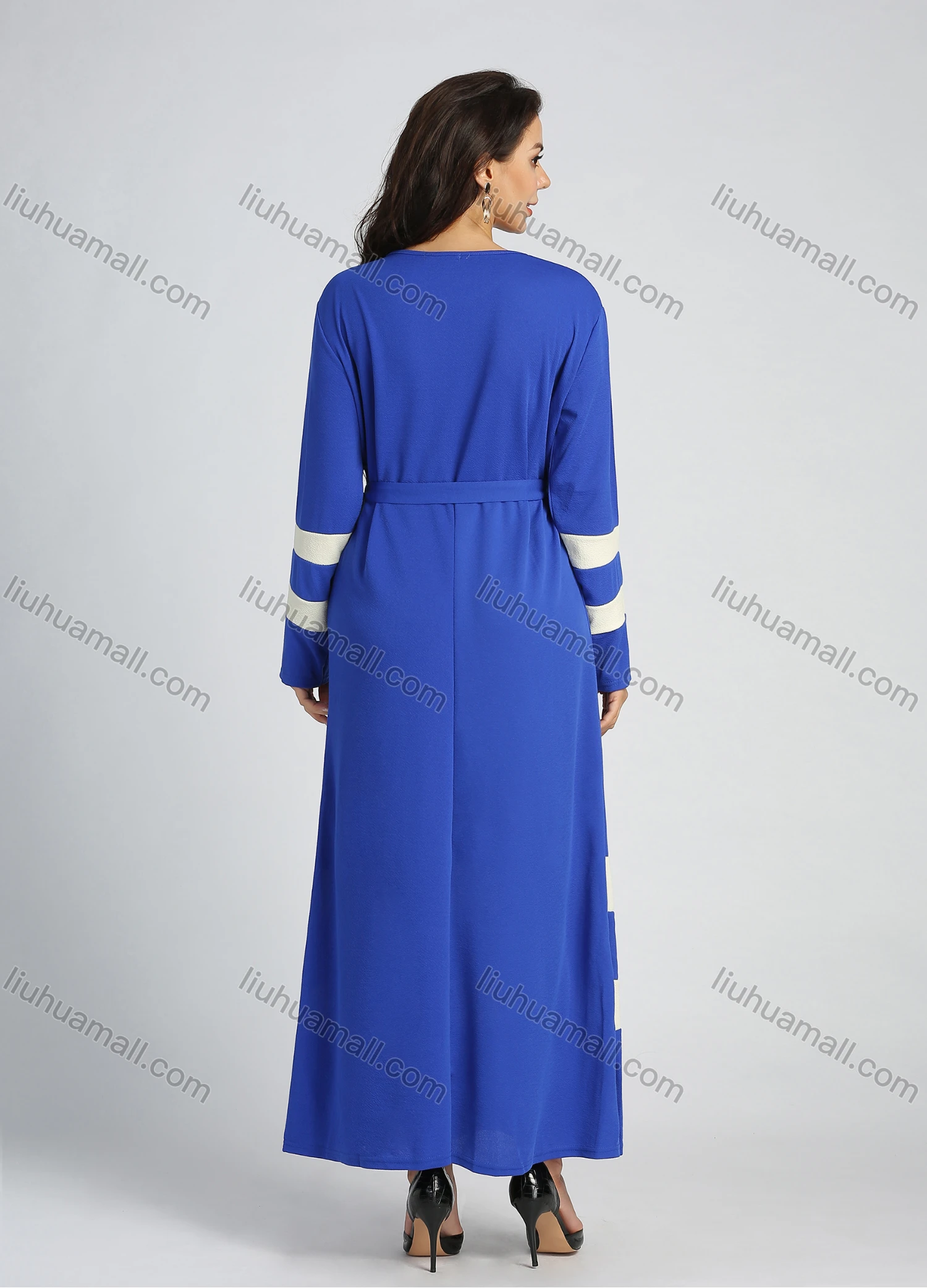 Wholesale Women's Casual Long Sleeve Round Neck Splicing Letter Print A-line Maxi Dress - Liuhuamall