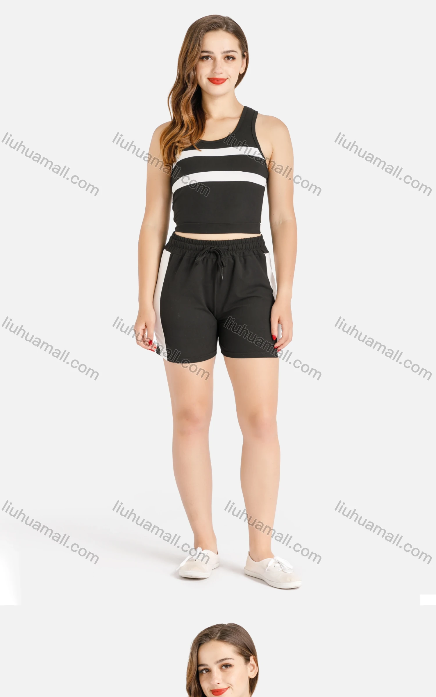 Wholesale Women's Summer Racerback Crop Top&Shorts Sportwear Set - Liuhuamall