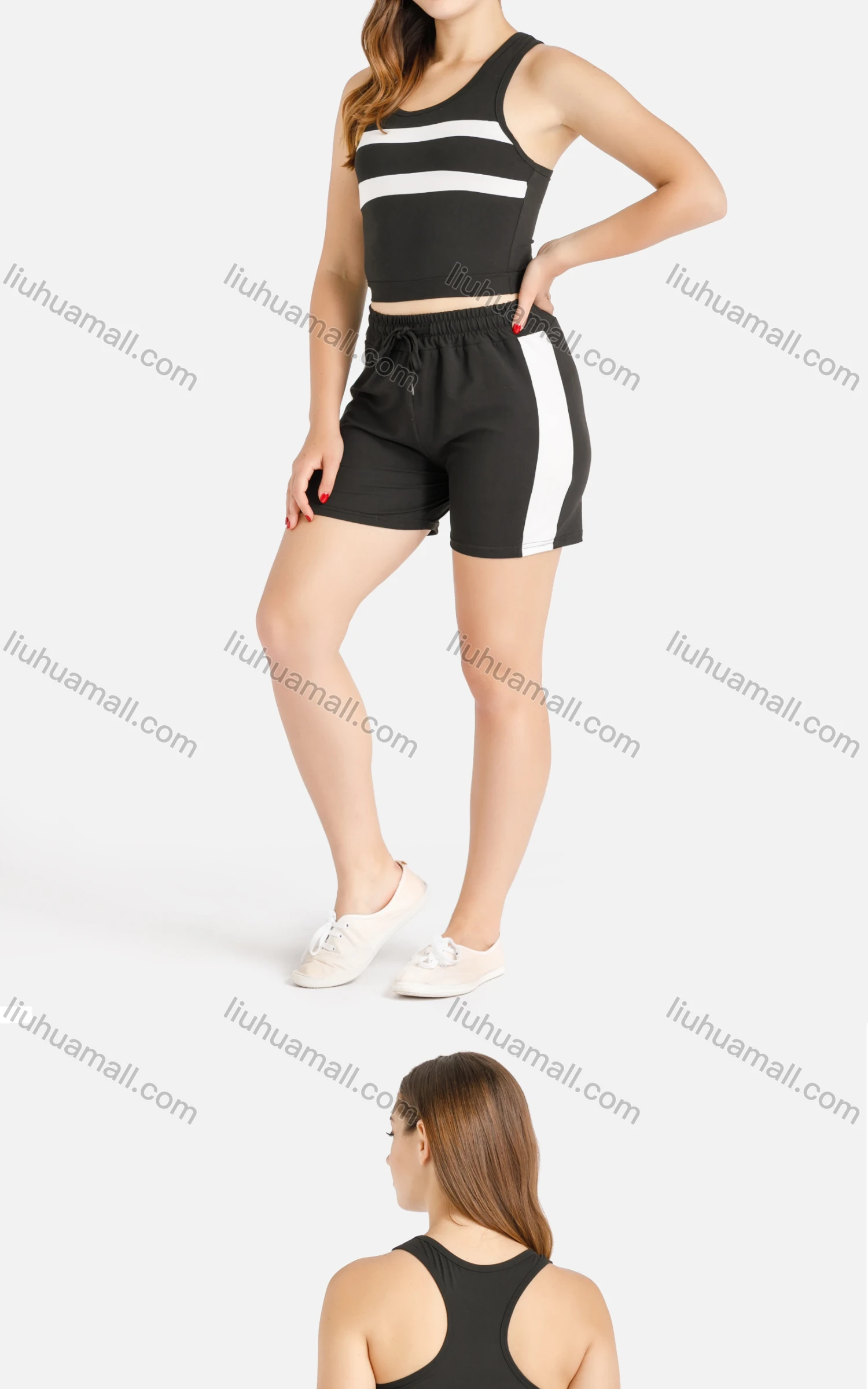 Wholesale Women's Summer Racerback Crop Top&Shorts Sportwear Set - Liuhuamall
