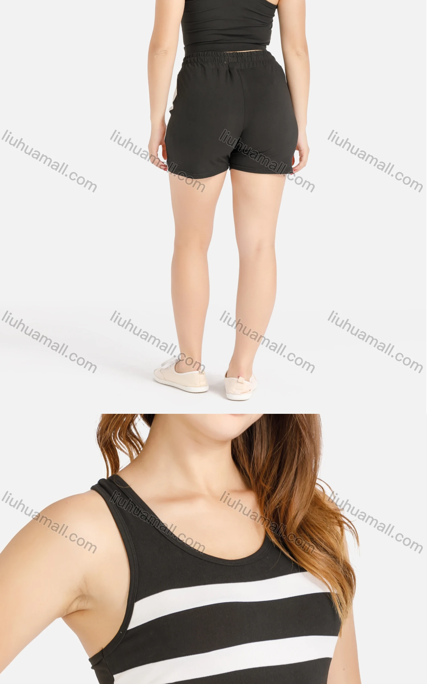 Wholesale Women's Summer Racerback Crop Top&Shorts Sportwear Set - Liuhuamall