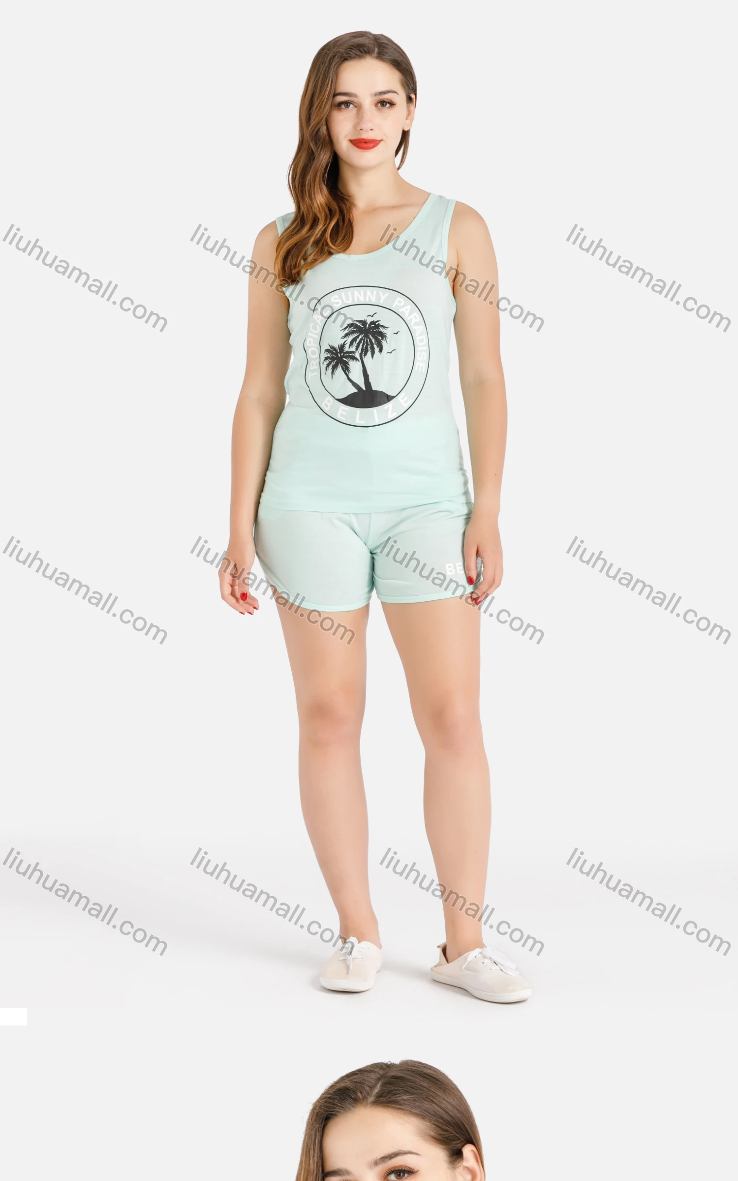 Wholesale Women's Summer Graphic Print Racerback Tank Top&Track Shorts Set - Liuhuamall
