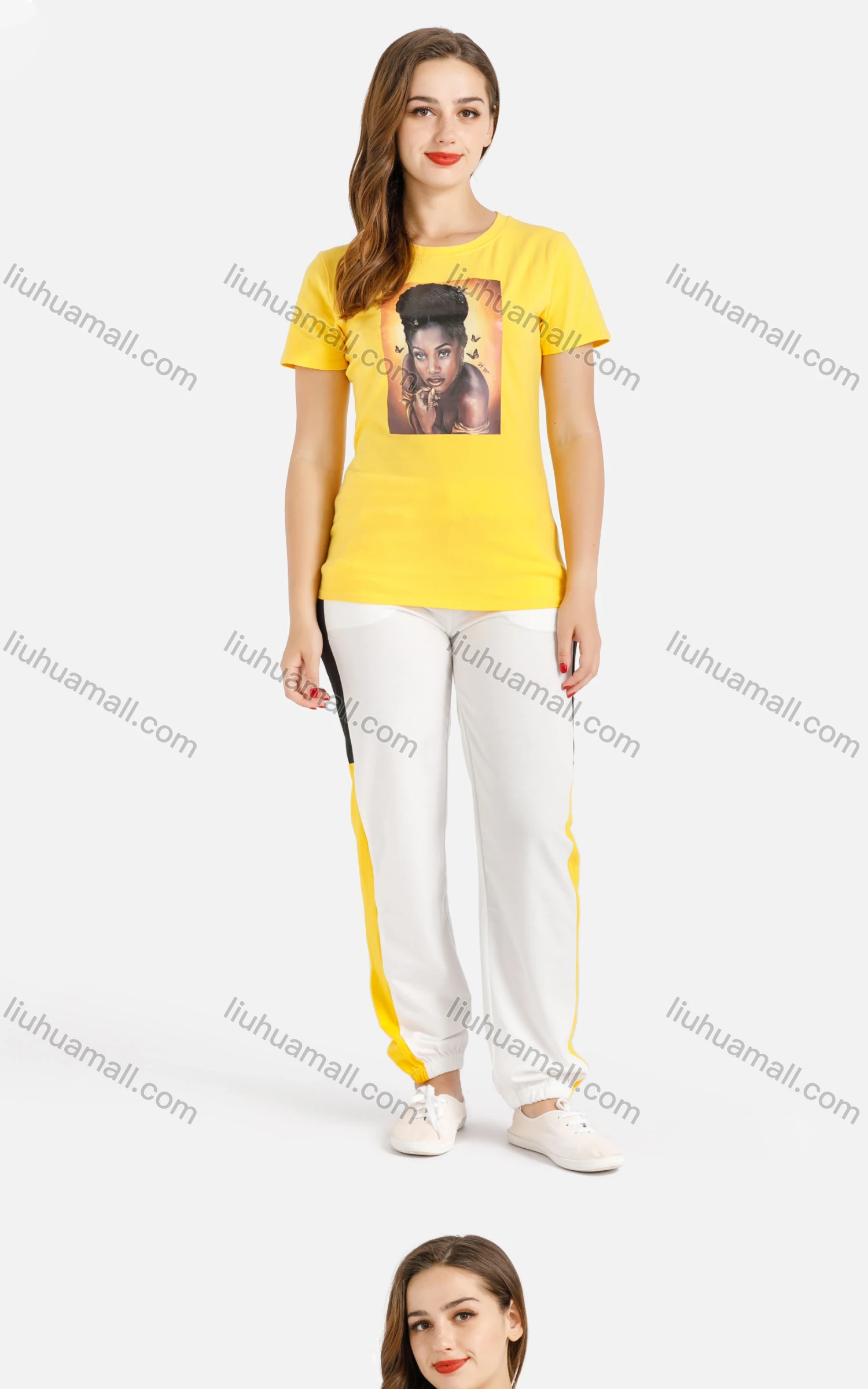 Wholesale Women's Summer Figure Graphic Round Neck Tee&Pants Set - Liuhuamall