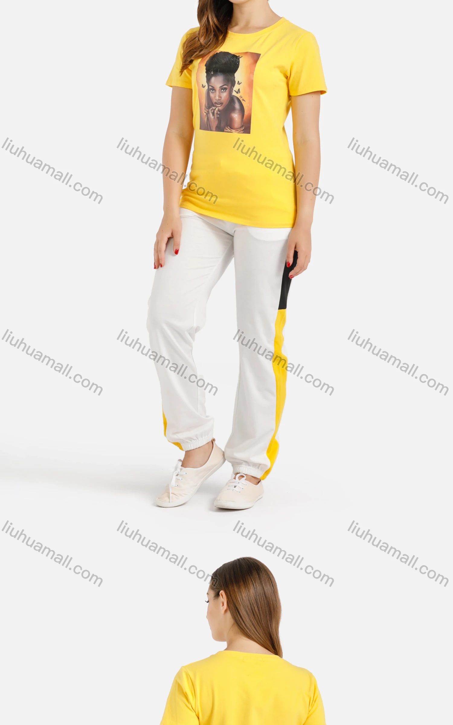 Wholesale Women's Summer Figure Graphic Round Neck Tee&Pants Set - Liuhuamall