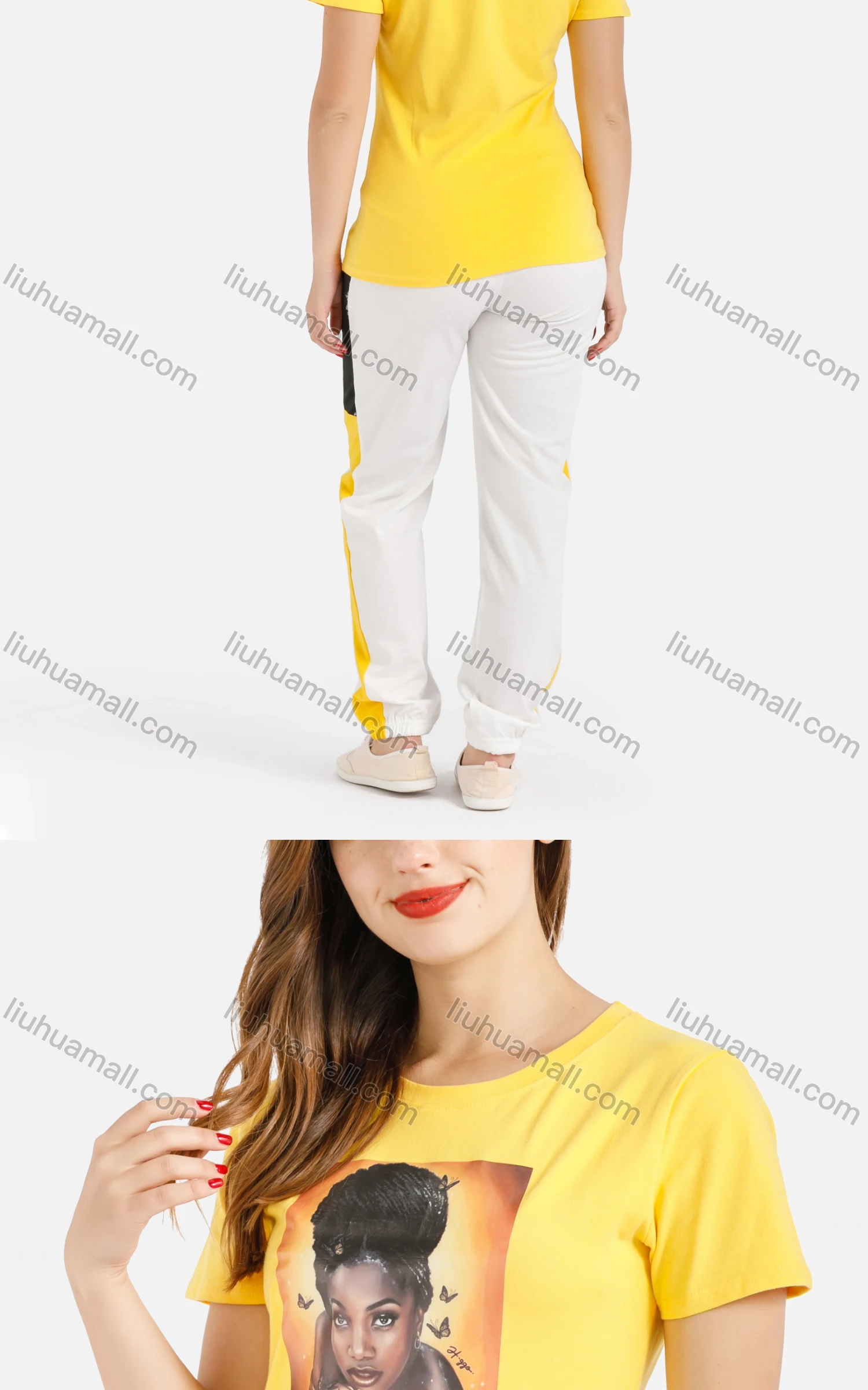 Wholesale Women's Summer Figure Graphic Round Neck Tee&Pants Set - Liuhuamall