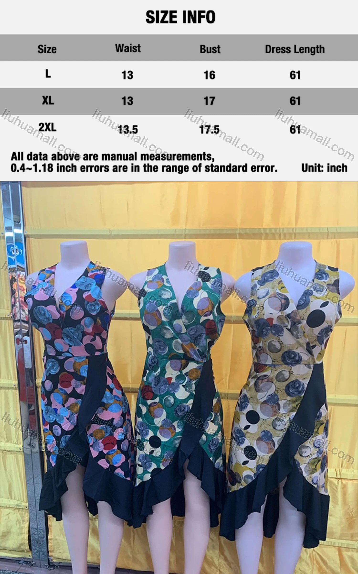 Wholesale Women's Allover Print Strap Deep V Neck Ruffled Trim Front Slit Maxi Cocktail Dress - Liuhuamall