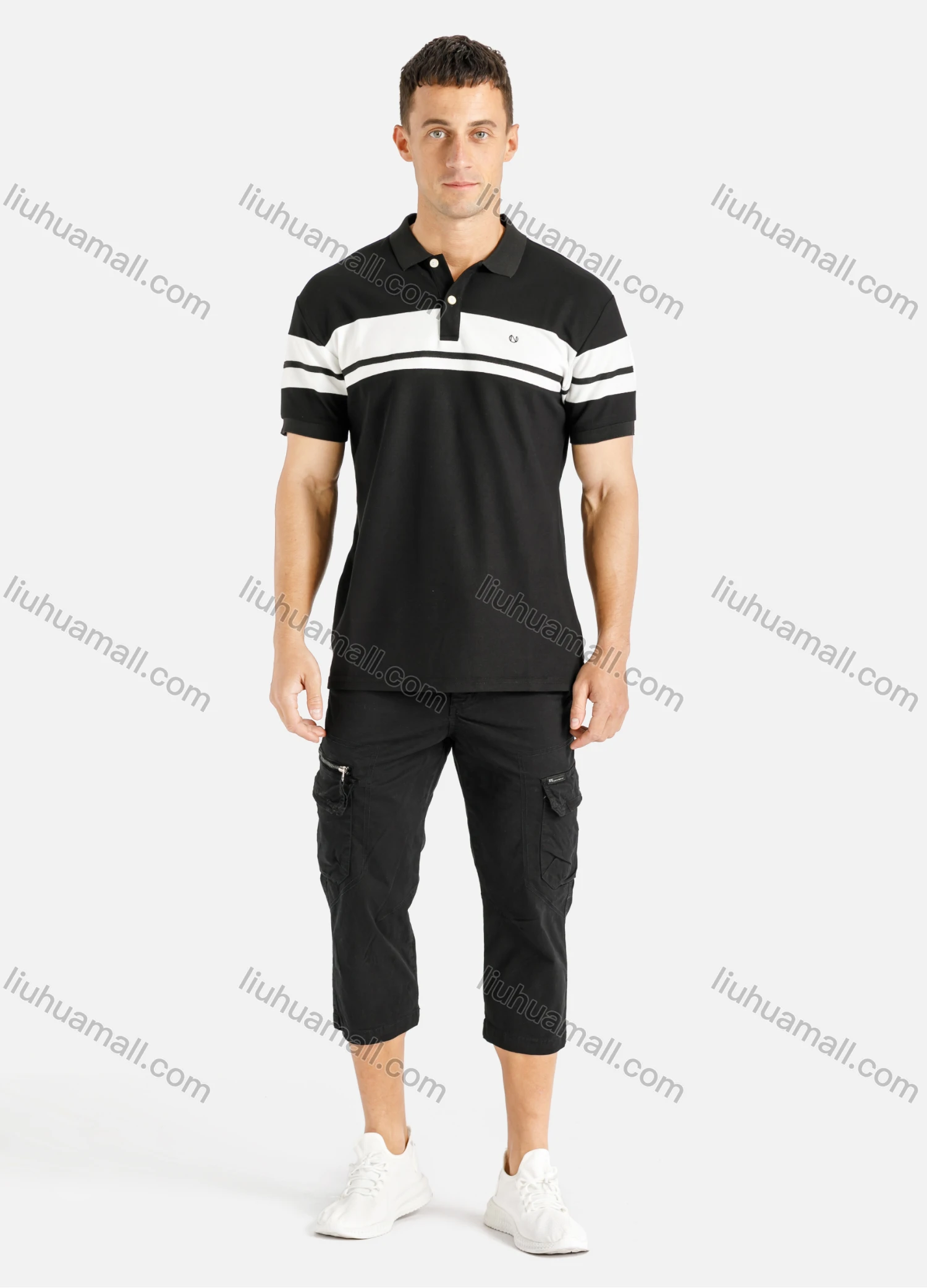 Wholesale Men's Casual Plain Multiple Pockets Drawstring Capris Cargo Pant 9371# - Liuhuamall