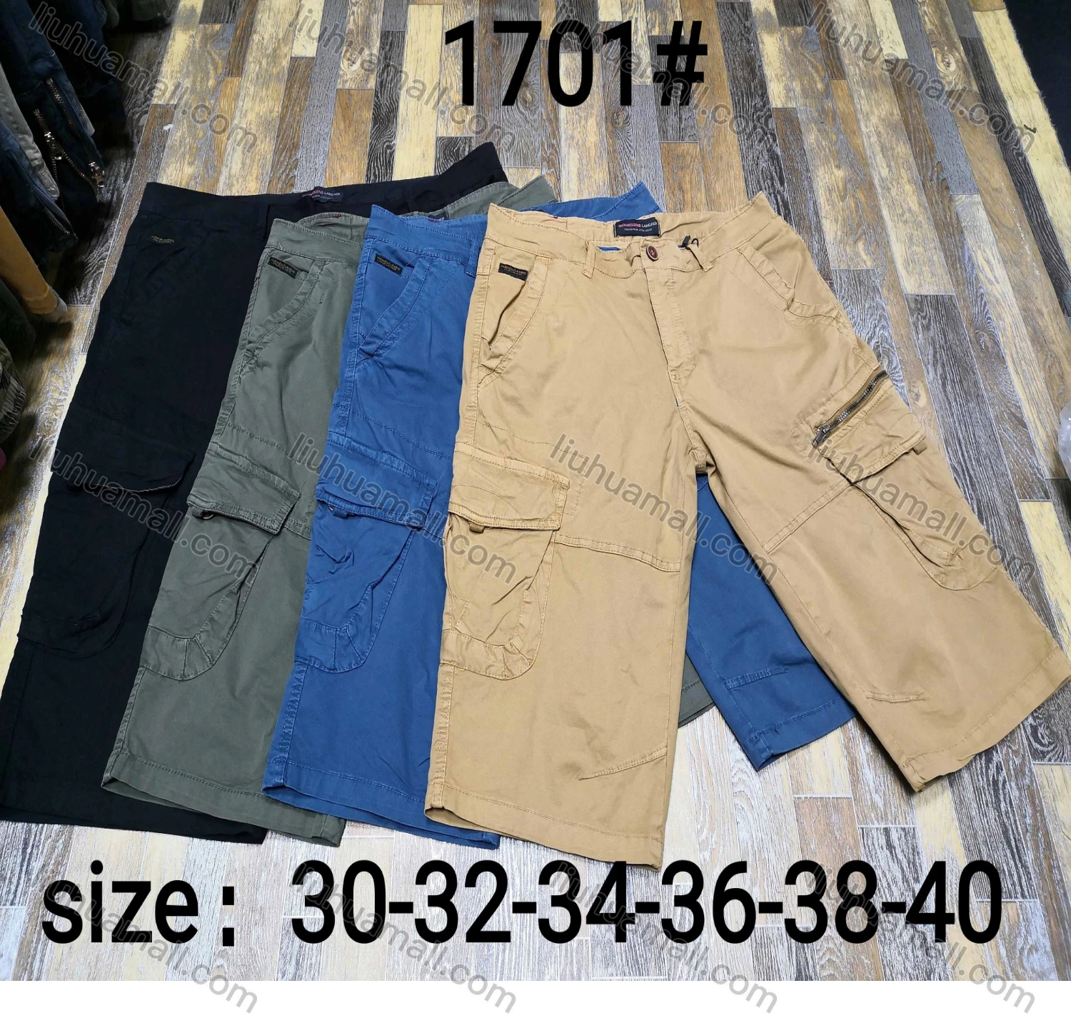Wholesale Men's Casual Flap Pocket Zip Decor Plain Cargo Shorts 1701# - Liuhuamall