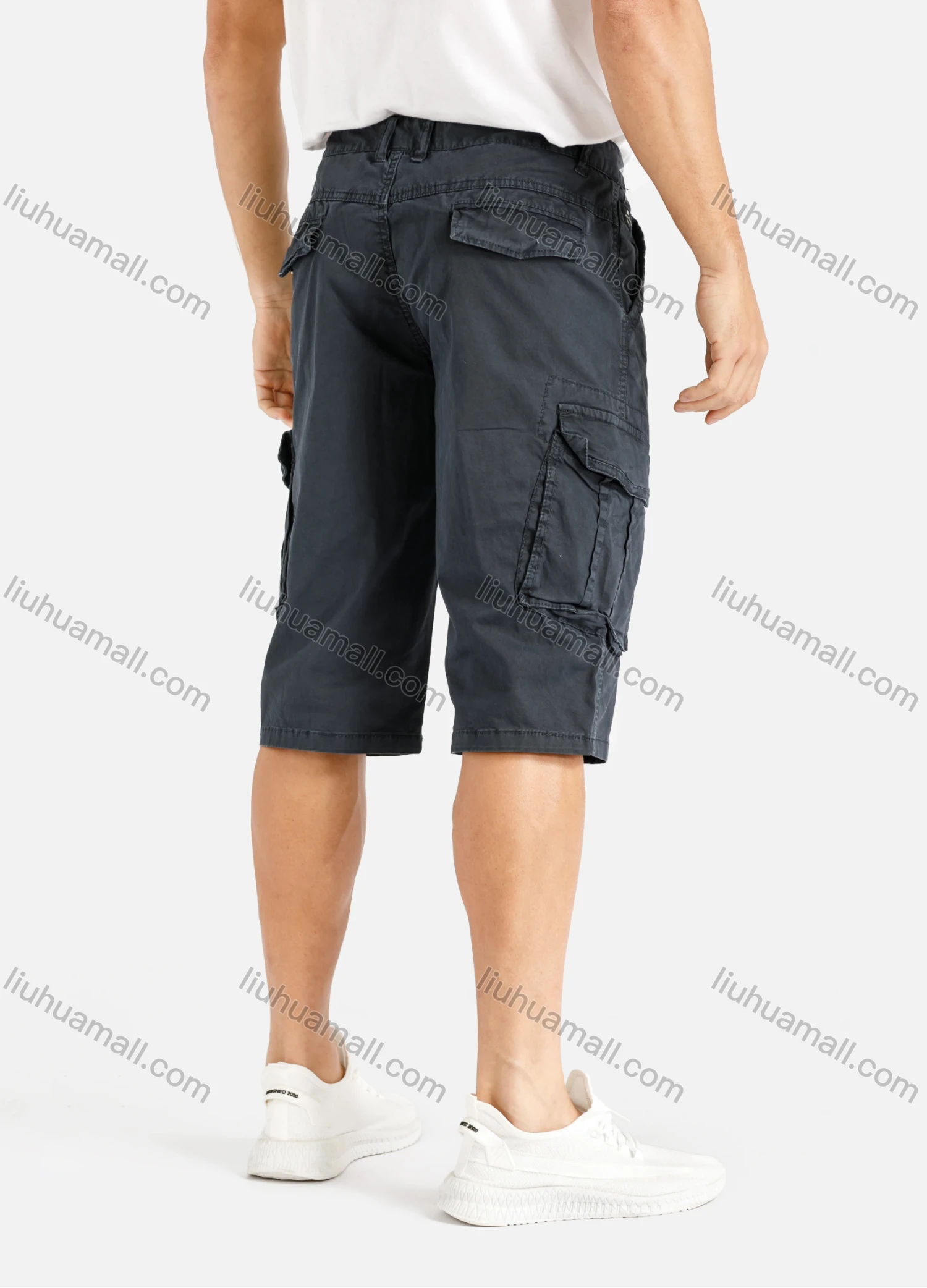 Wholesale Men's Casual Flap Pocket Zip Decor Plain Cargo Shorts 1701# - Liuhuamall