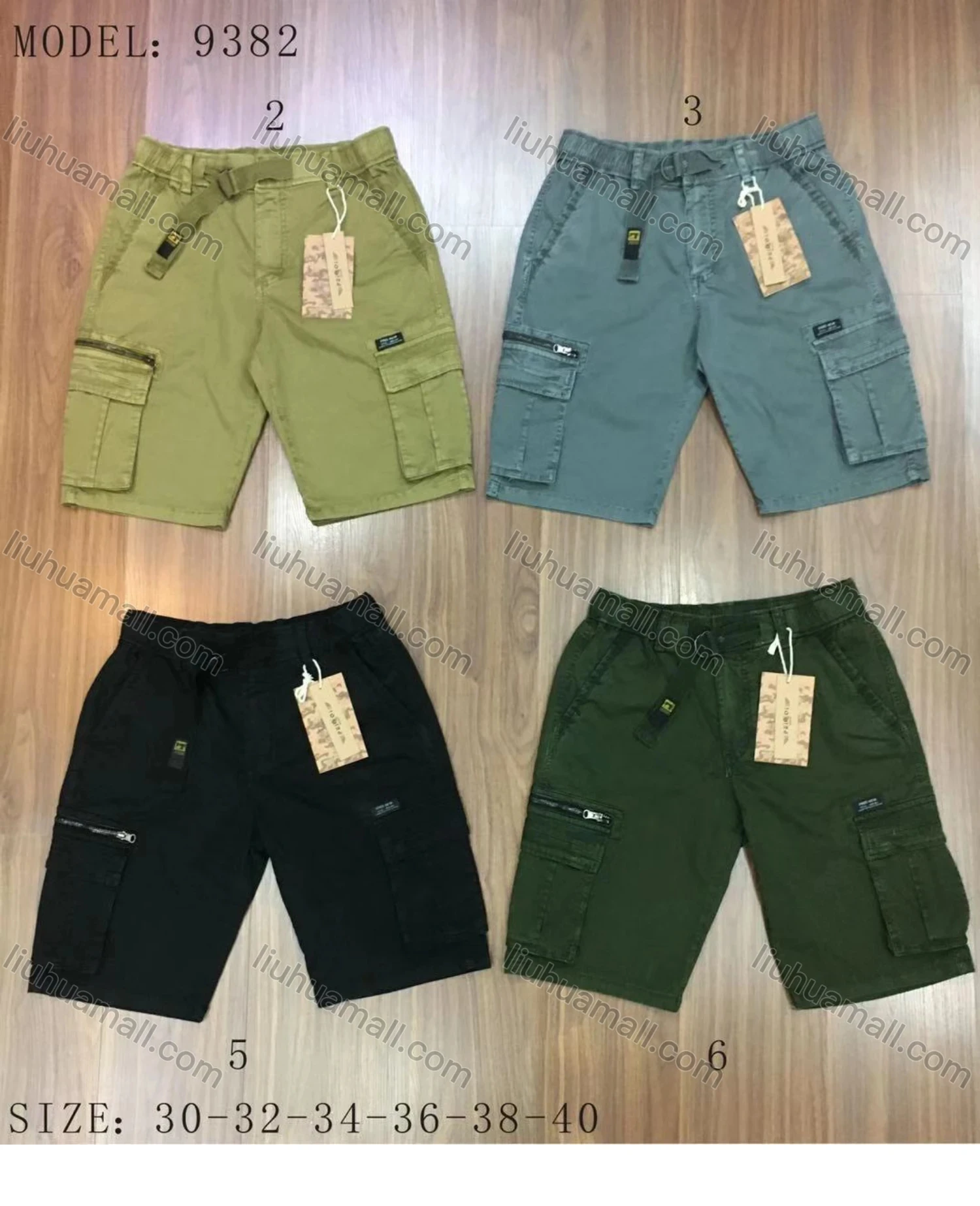 Wholesale Men's Casual Flap Pocket Zip Decor Plain Cargo Shorts With Belt 9382# - Liuhuamall