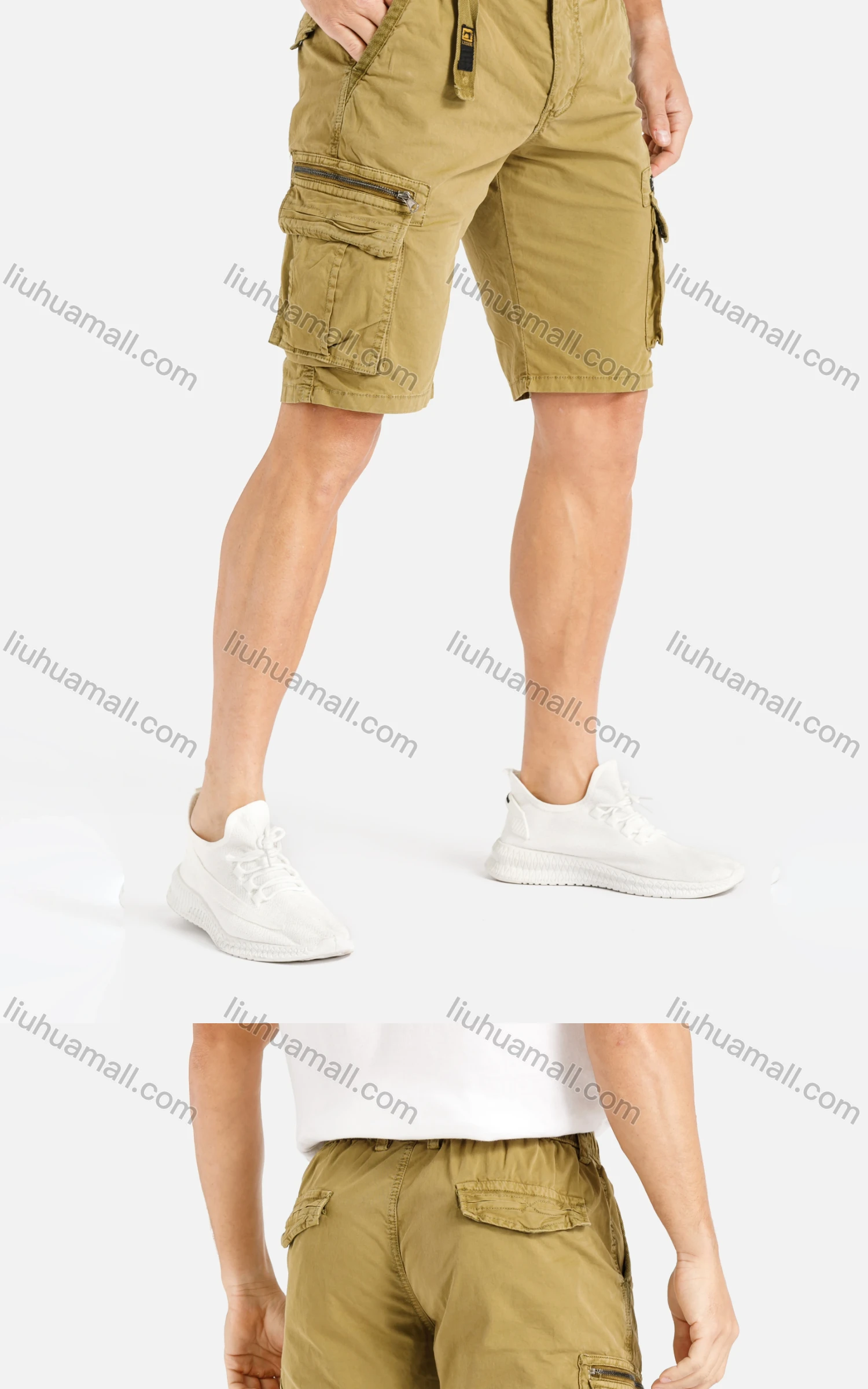 Wholesale Men's Casual Flap Pocket Zip Decor Plain Cargo Shorts With Belt 9382# - Liuhuamall