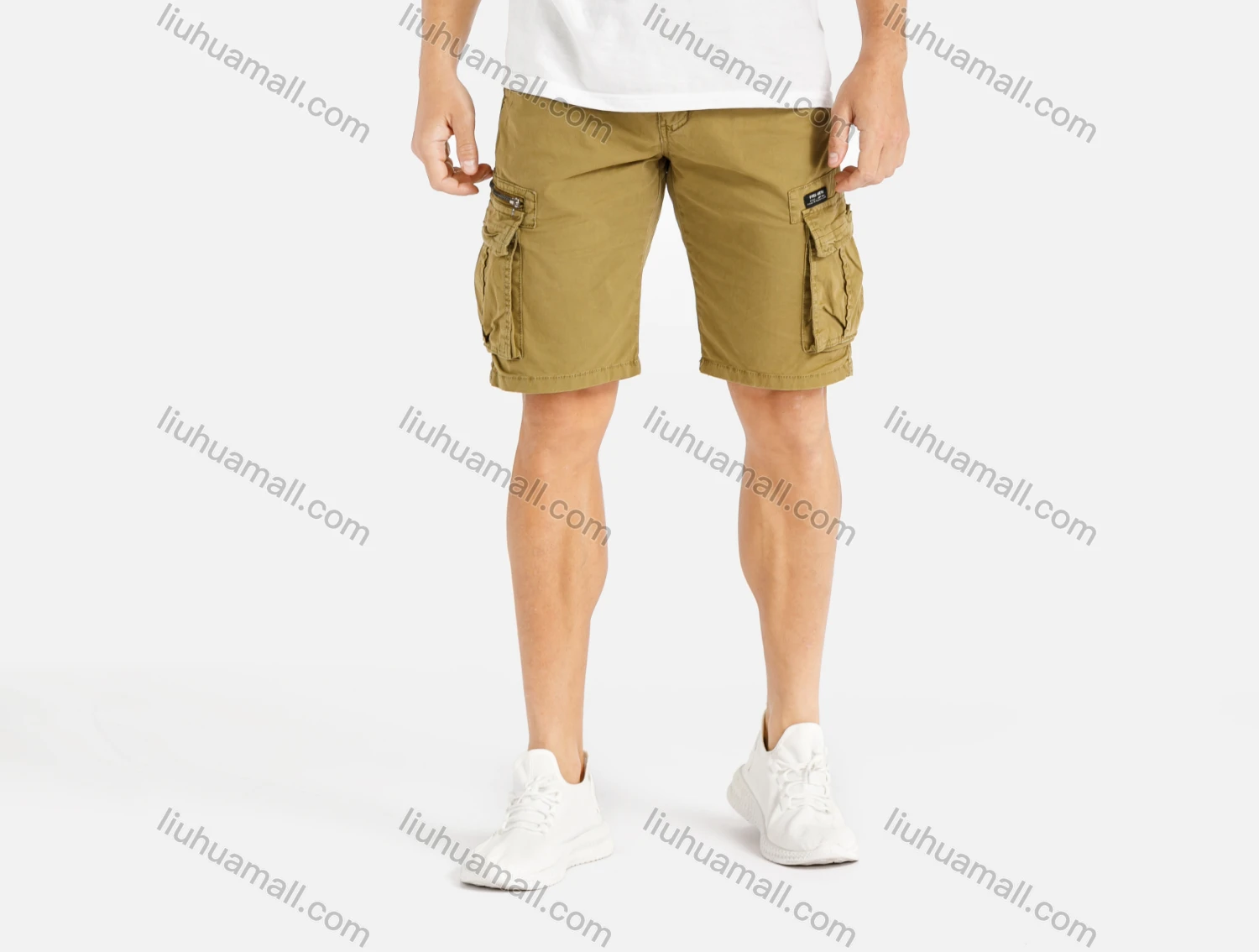 Wholesale Men's Casual Flap Pocket Zip Decor Plain Cargo Shorts With Belt 9382# - Liuhuamall