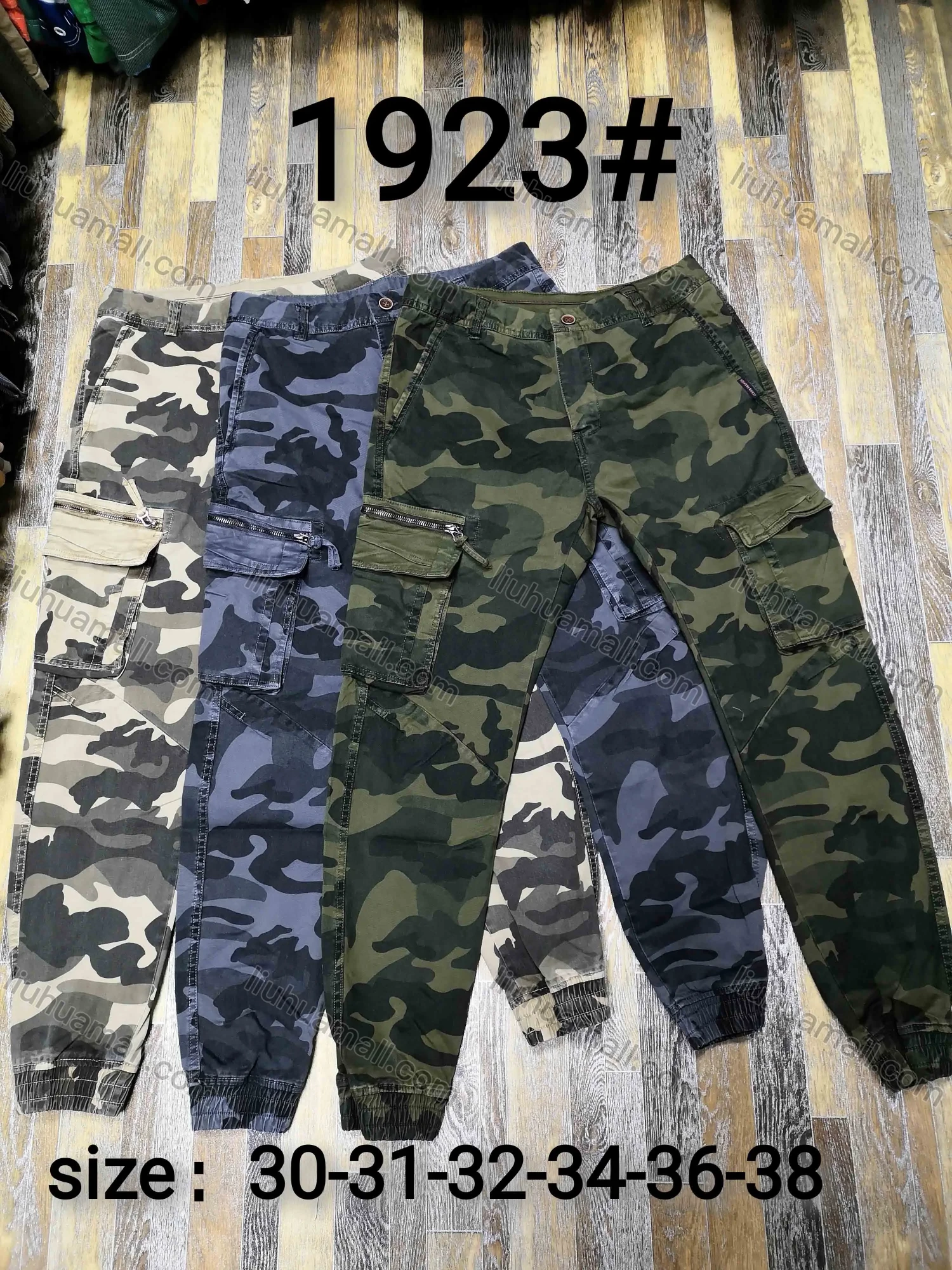 Wholesale Men's Casual Camouflage Multiple Pockets Shirred Cargo Pants 1923# - Liuhuamall