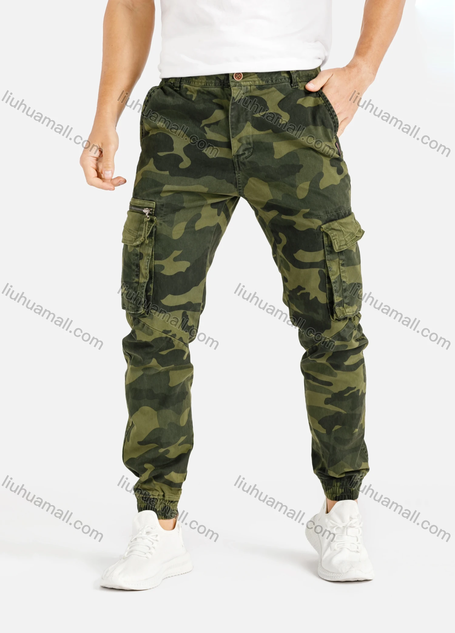 Wholesale Men's Casual Camouflage Multiple Pockets Shirred Cargo Pants 1923# - Liuhuamall