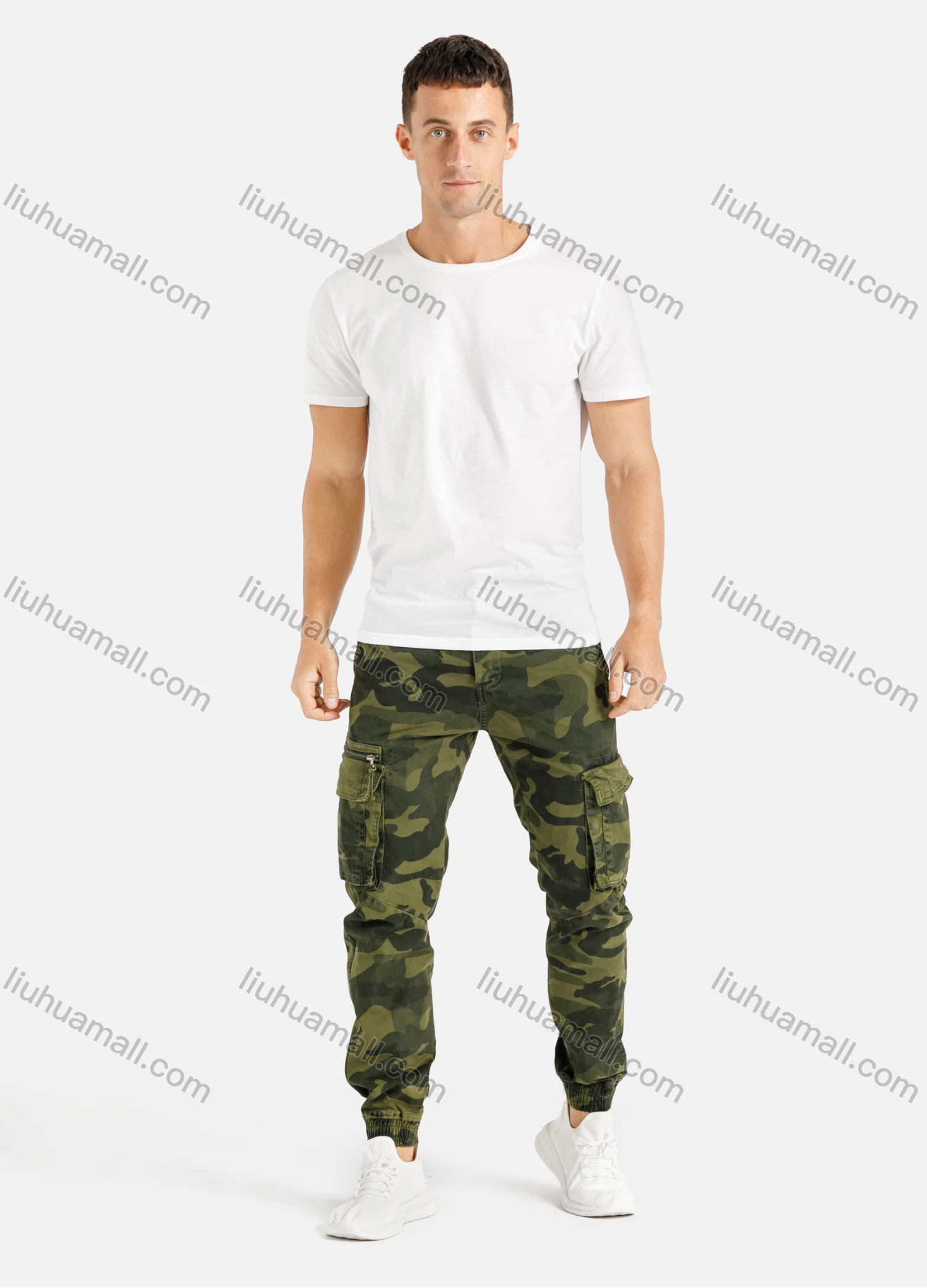 Wholesale Men's Casual Camouflage Multiple Pockets Shirred Cargo Pants 1923# - Liuhuamall
