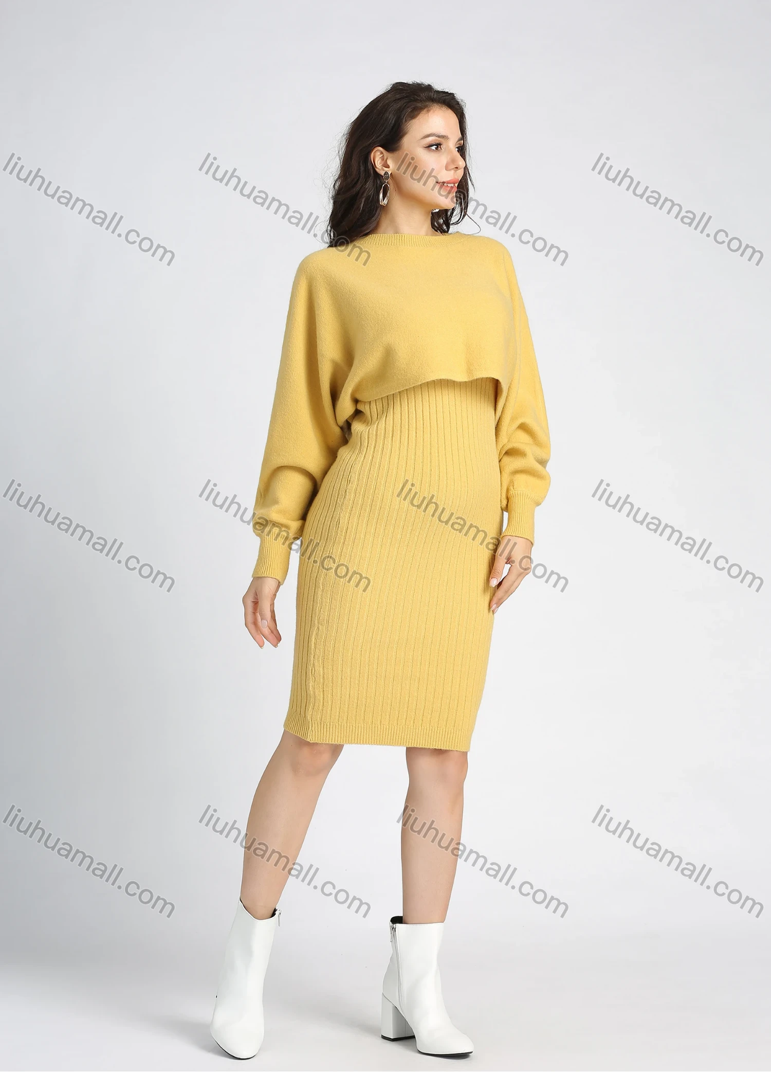 Wholesale Women's Casual Knit Rib-Knit Plain Crop Sweater 2 Piece Set - Liuhuamall